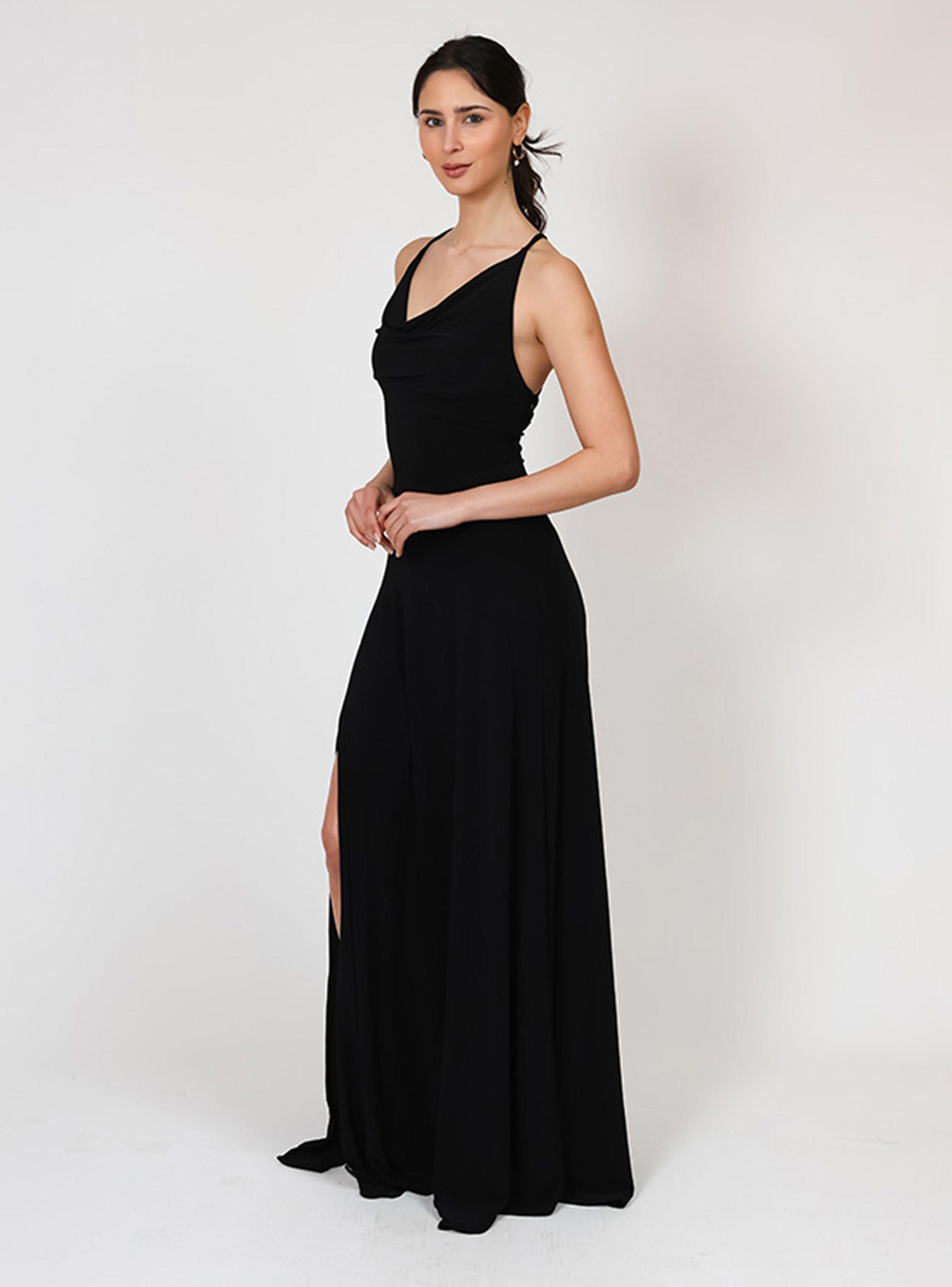 Vestido Zara Drapeado Tajo Negro Natalia Seguel-2