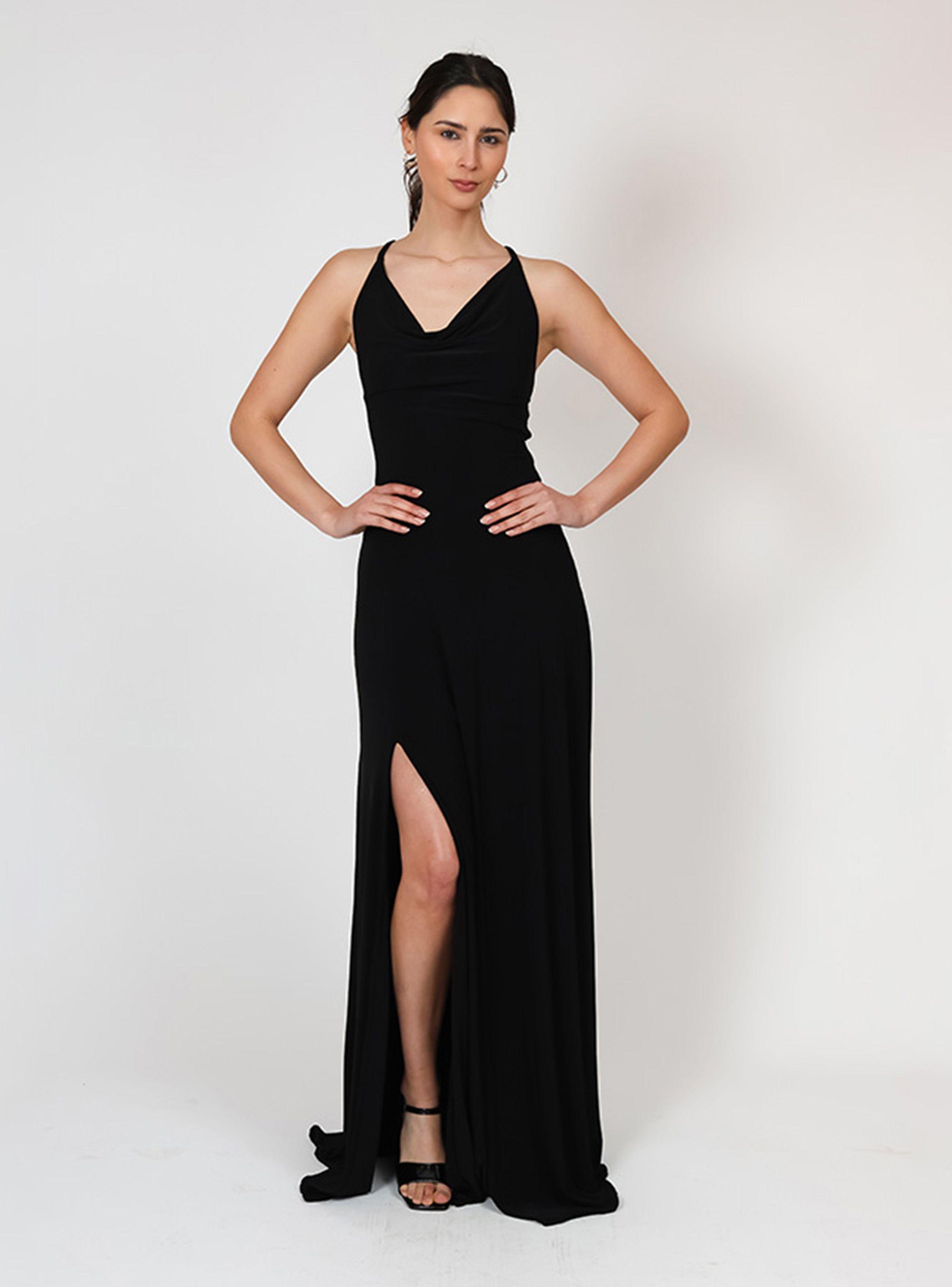 Vestido Zara Drapeado Tajo Negro Natalia Seguel-3