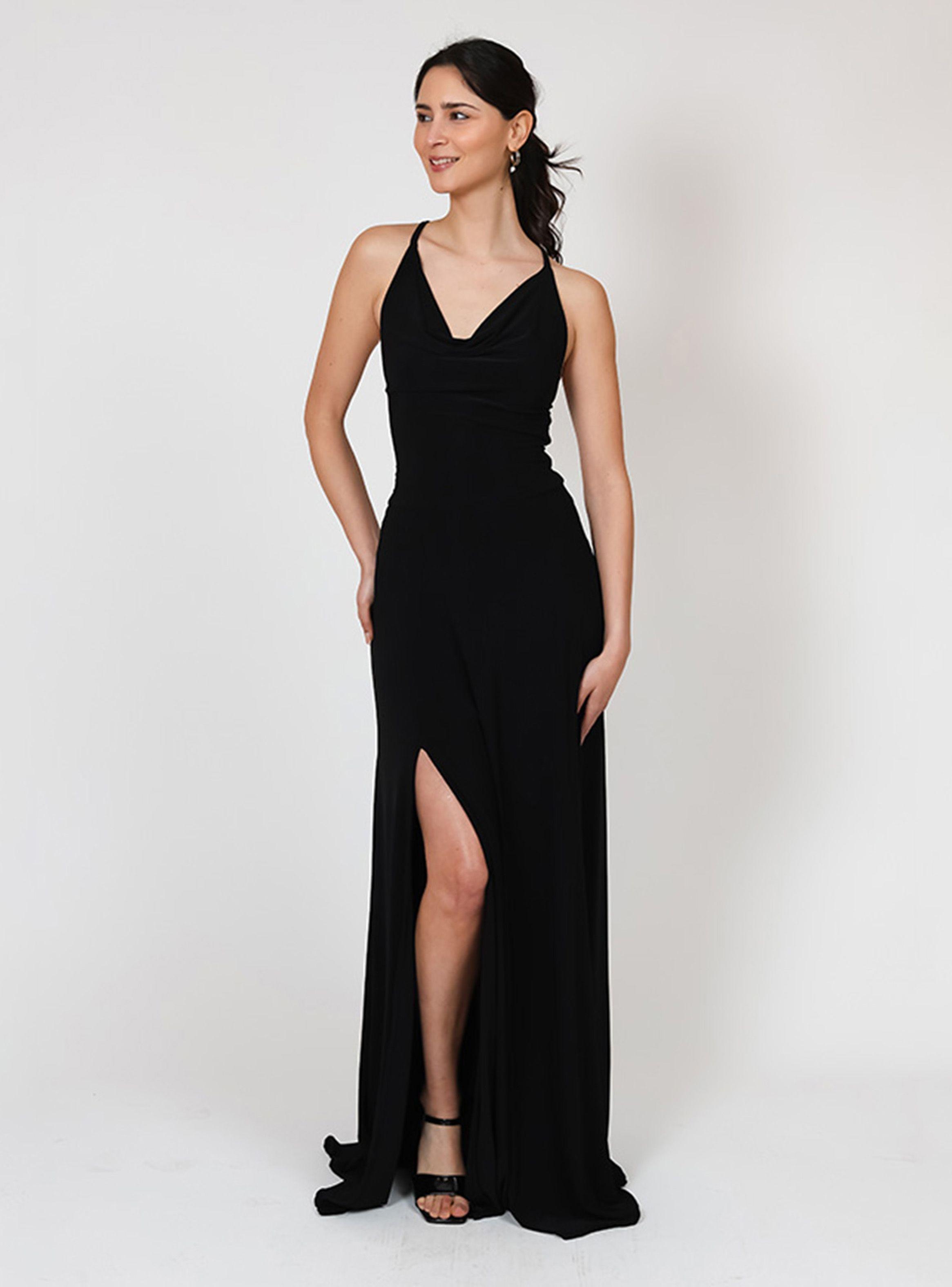 Vestido Zara Drapeado Tajo Negro Natalia Seguel-4