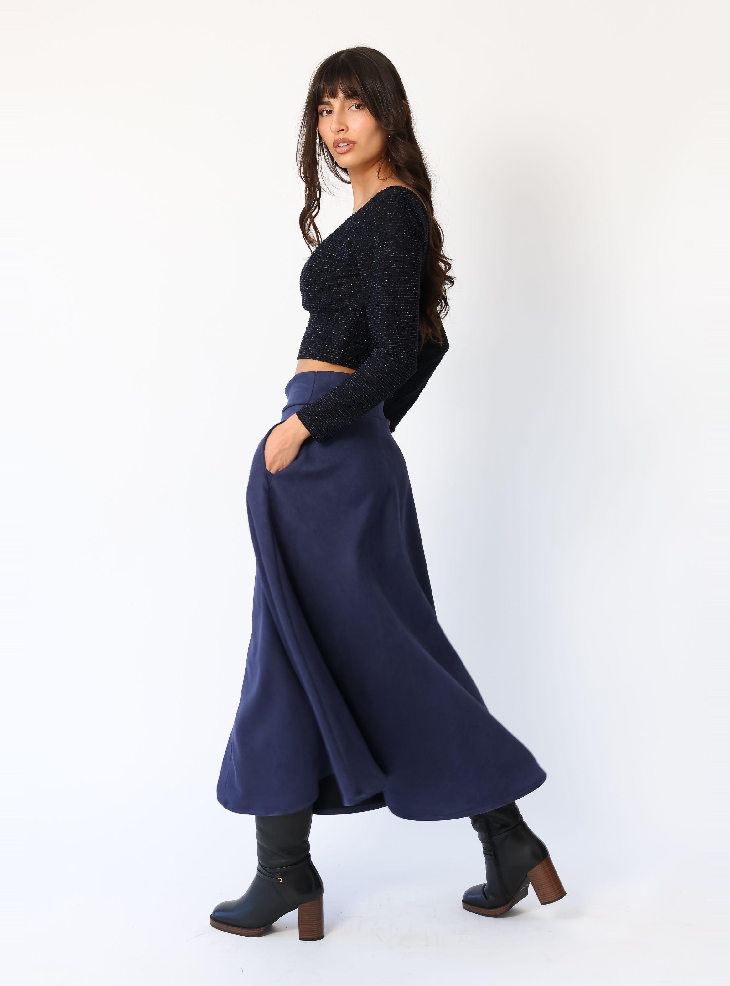 Falda Roma Gamuza Azul Francia -1