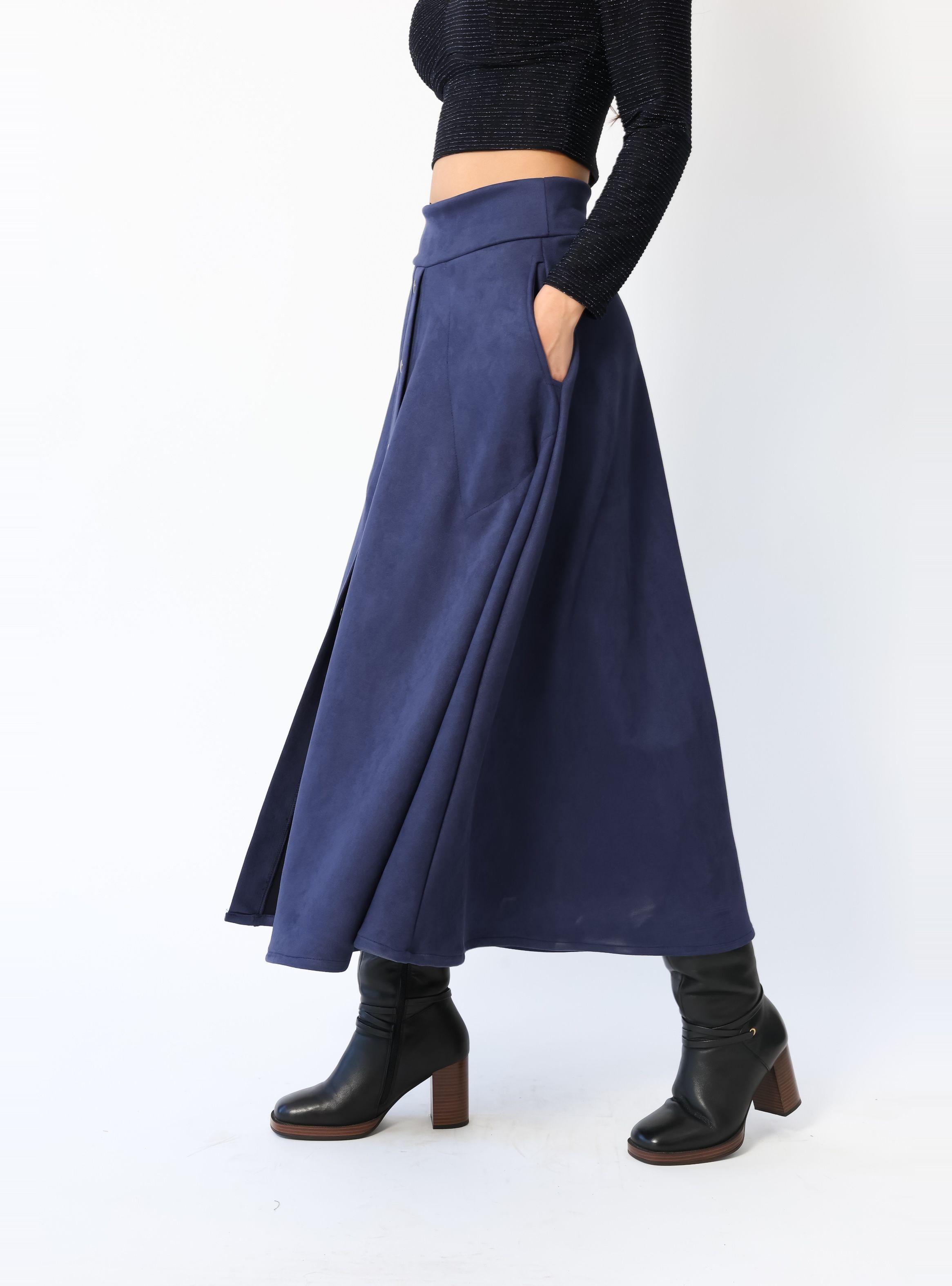 Falda Roma Gamuza Azul Francia -2