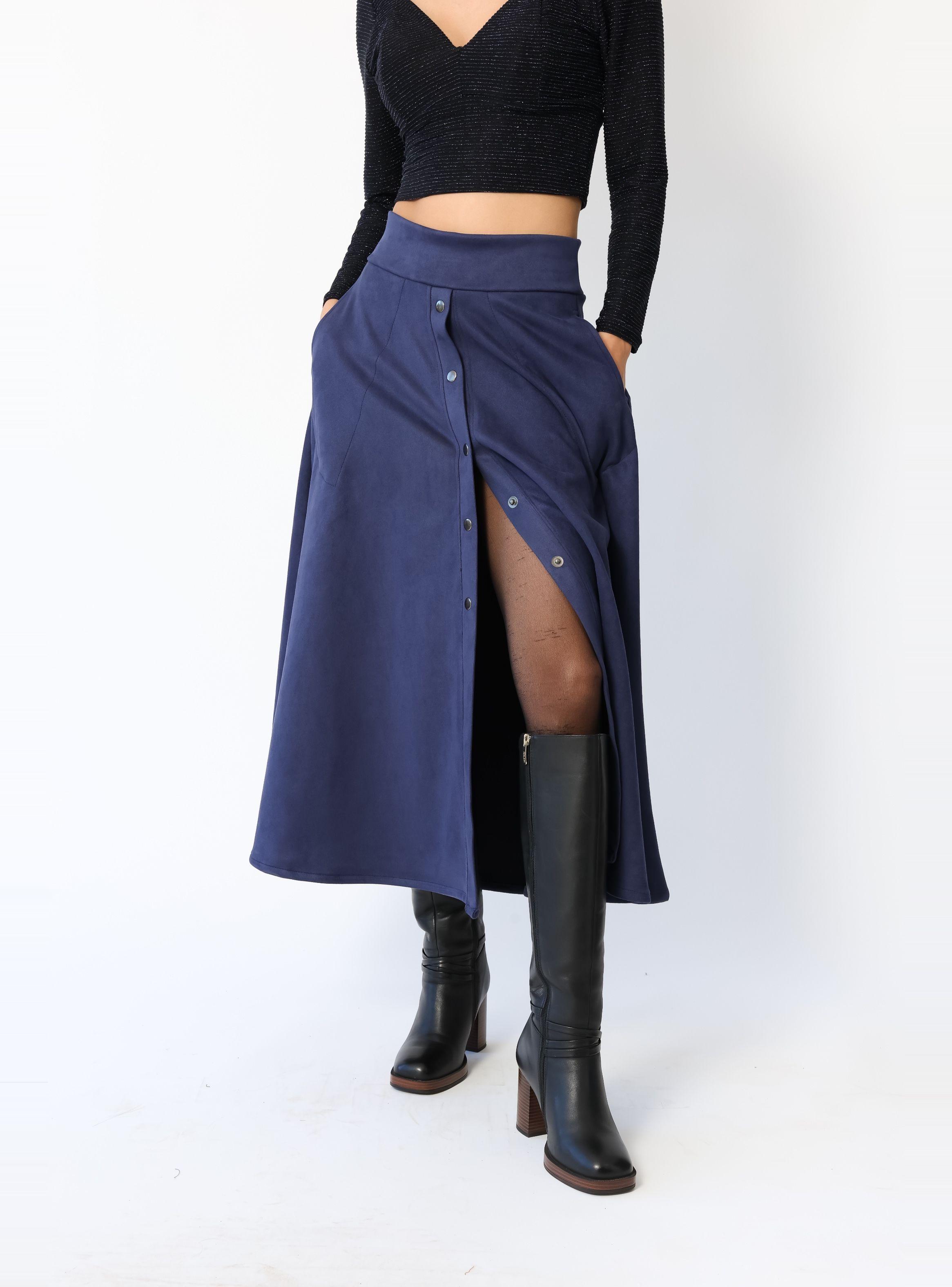 Falda Roma Gamuza Azul Francia -3