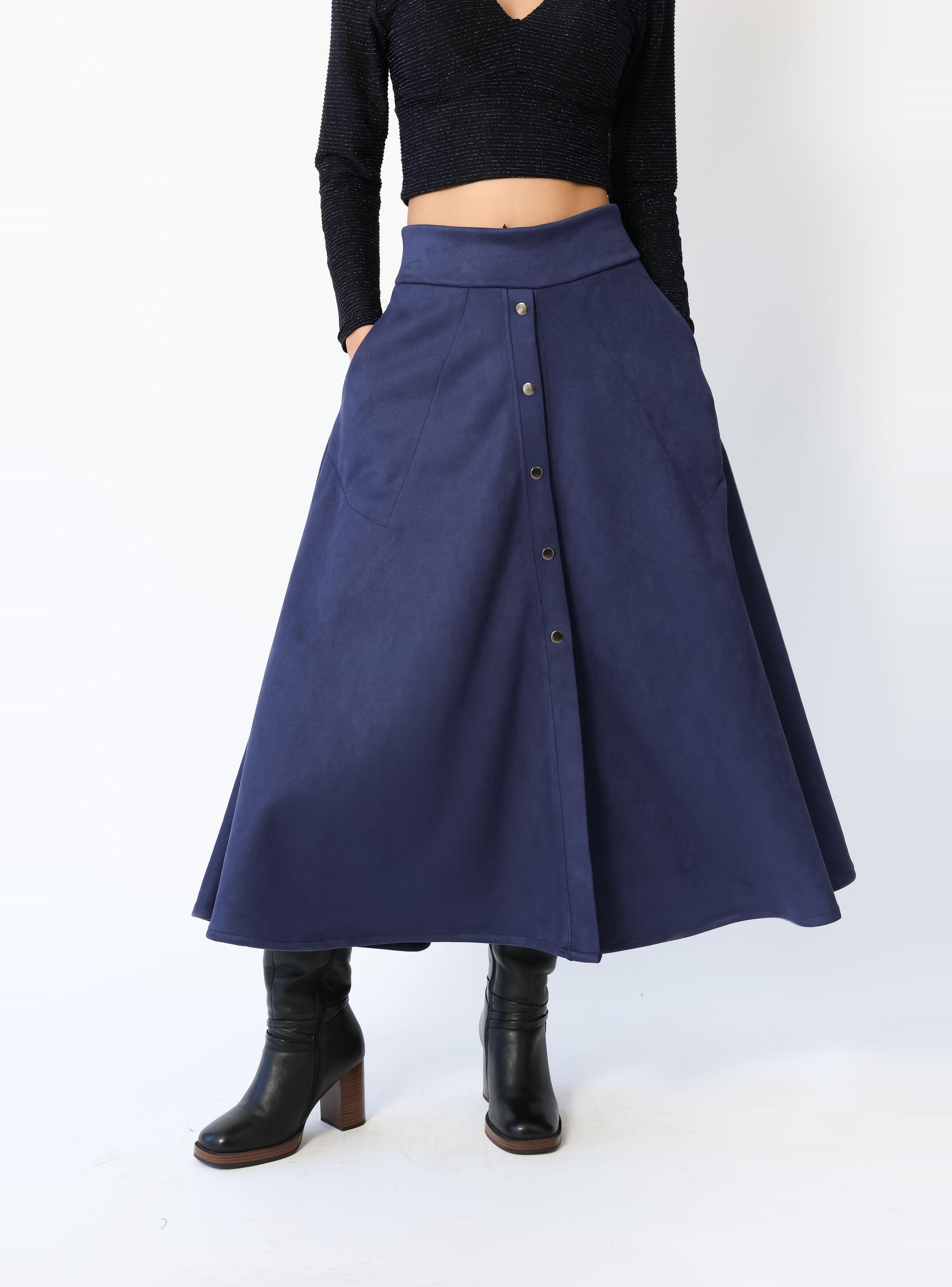 Falda Roma Gamuza Azul Francia -4