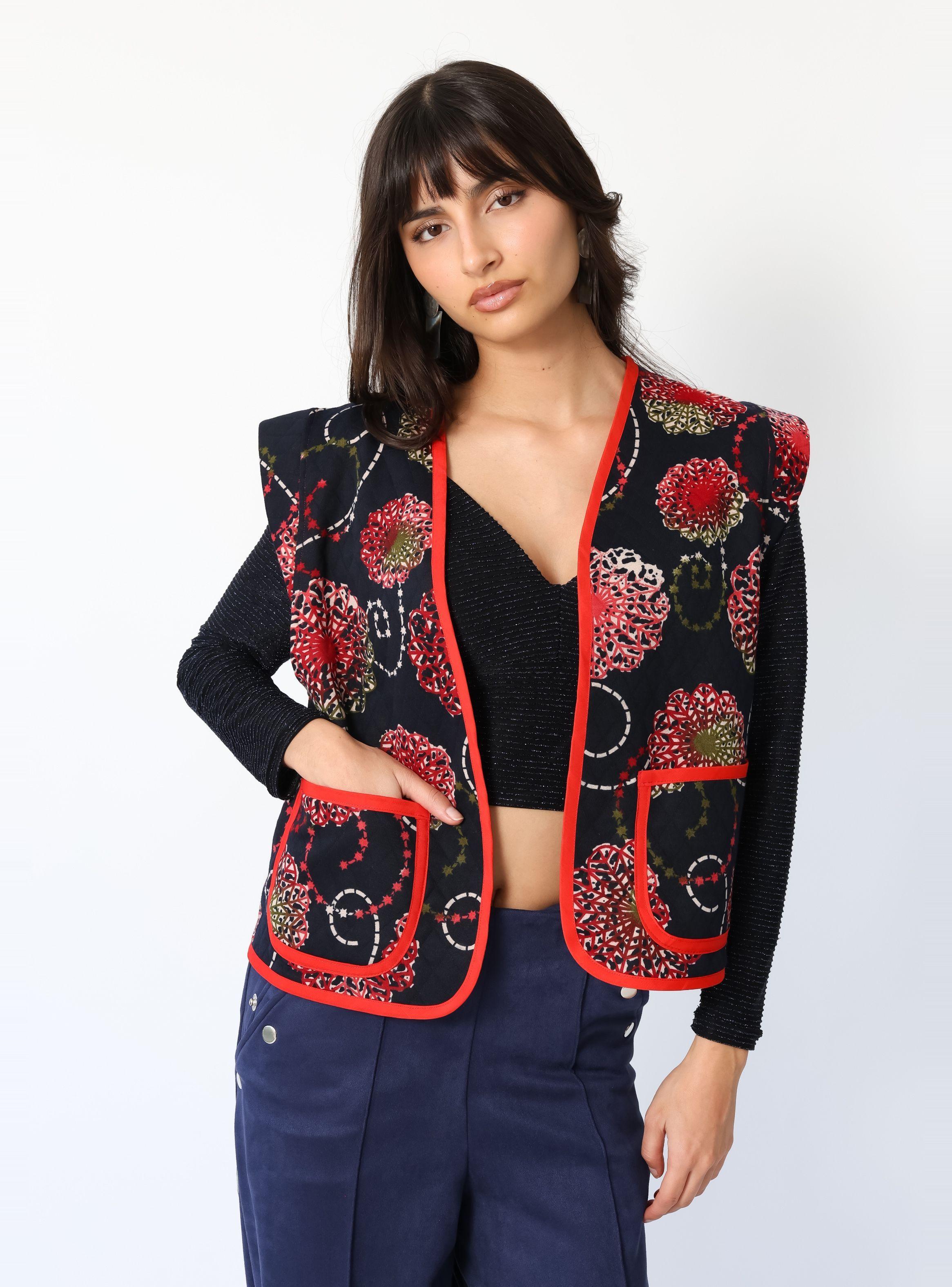 Chaquetilla Ana Azul Mandalas Rojo -0