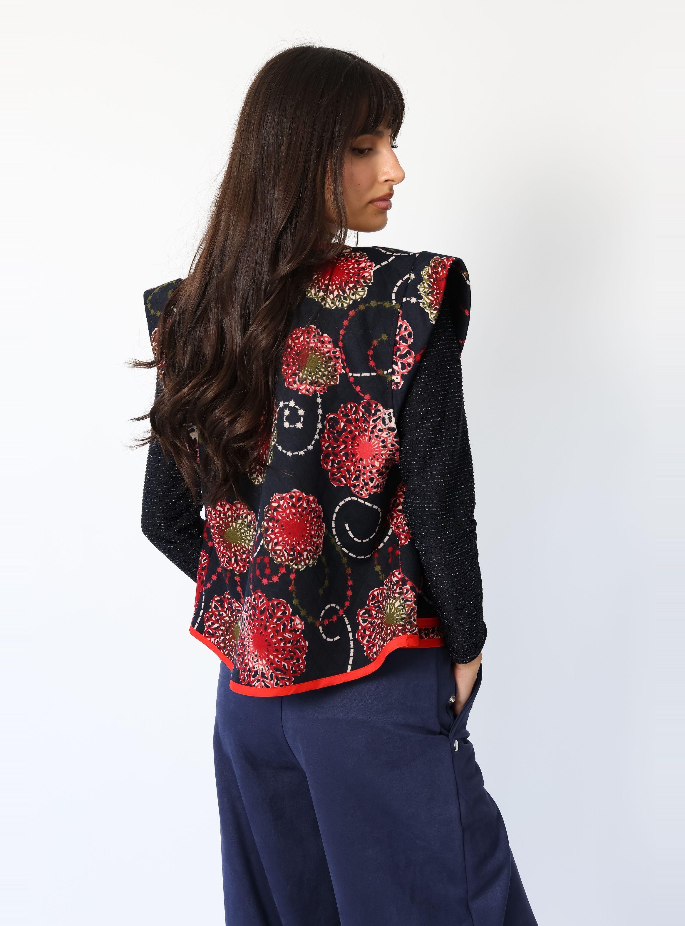 Chaquetilla Ana Azul Mandalas Rojo -2