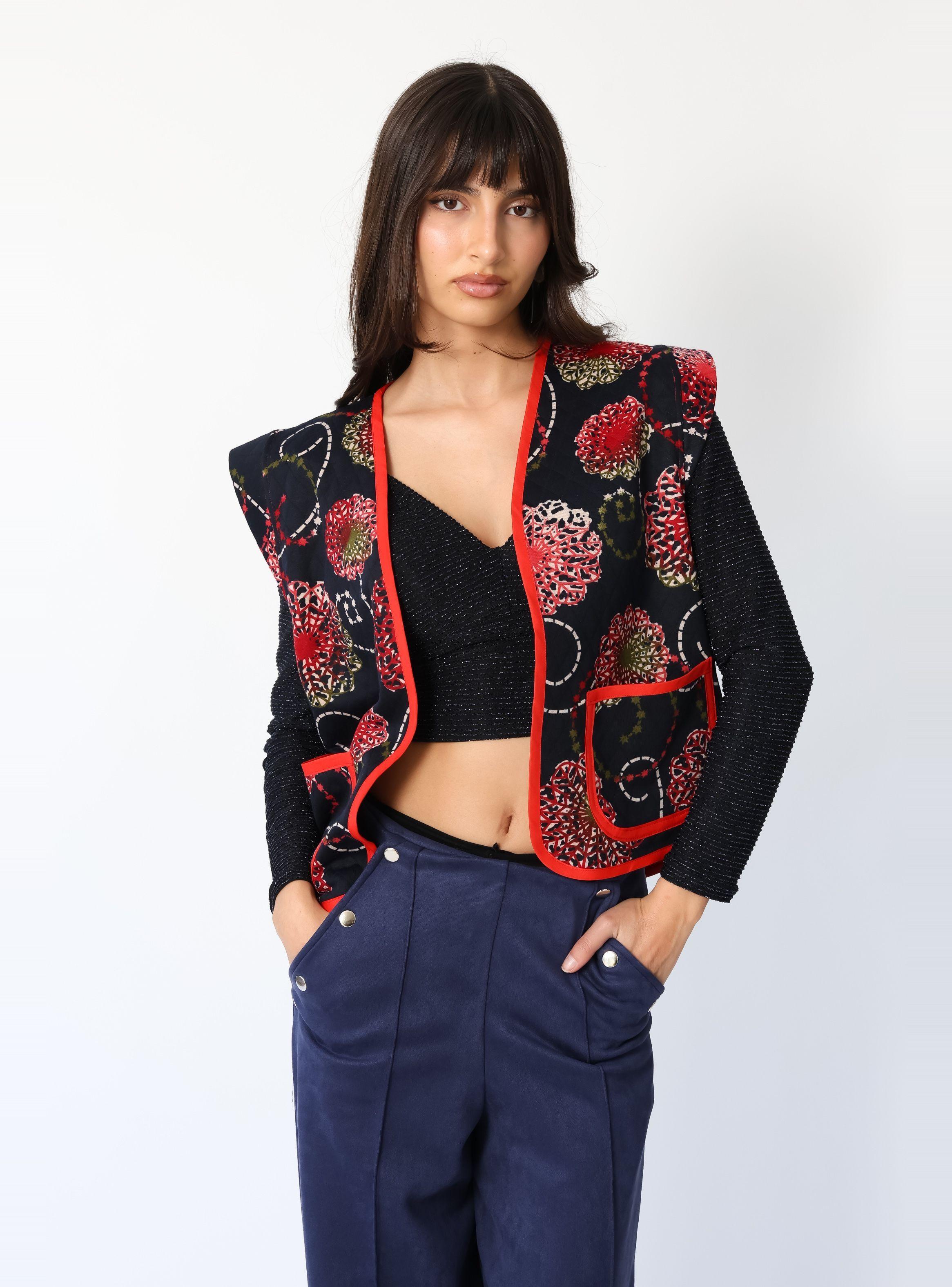 Chaquetilla Ana Azul Mandalas Rojo -3