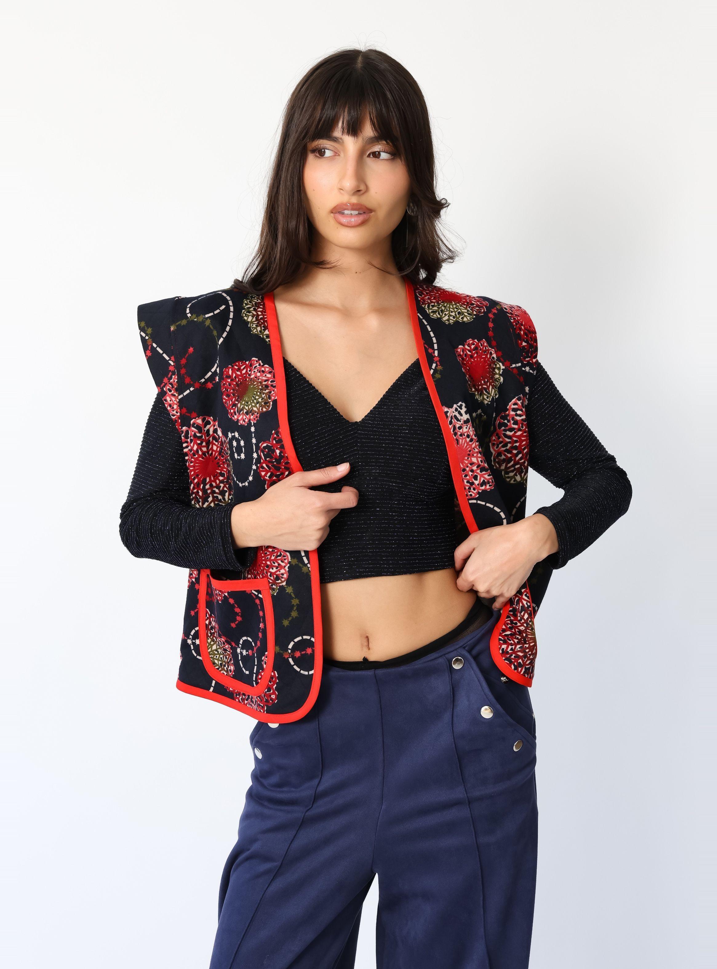 Chaquetilla Ana Azul Mandalas Rojo -4