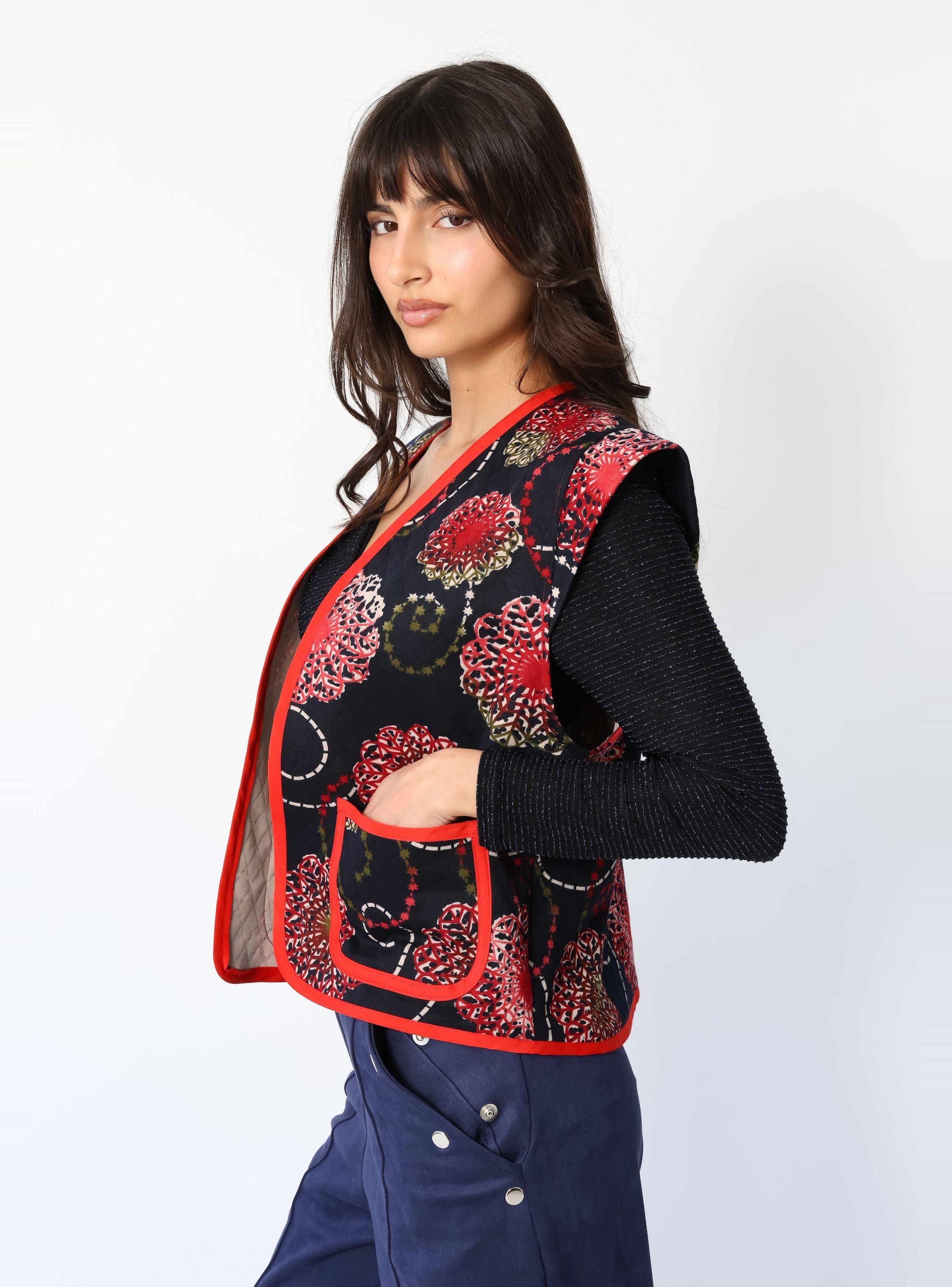 Chaquetilla Ana Azul Mandalas Rojo -5