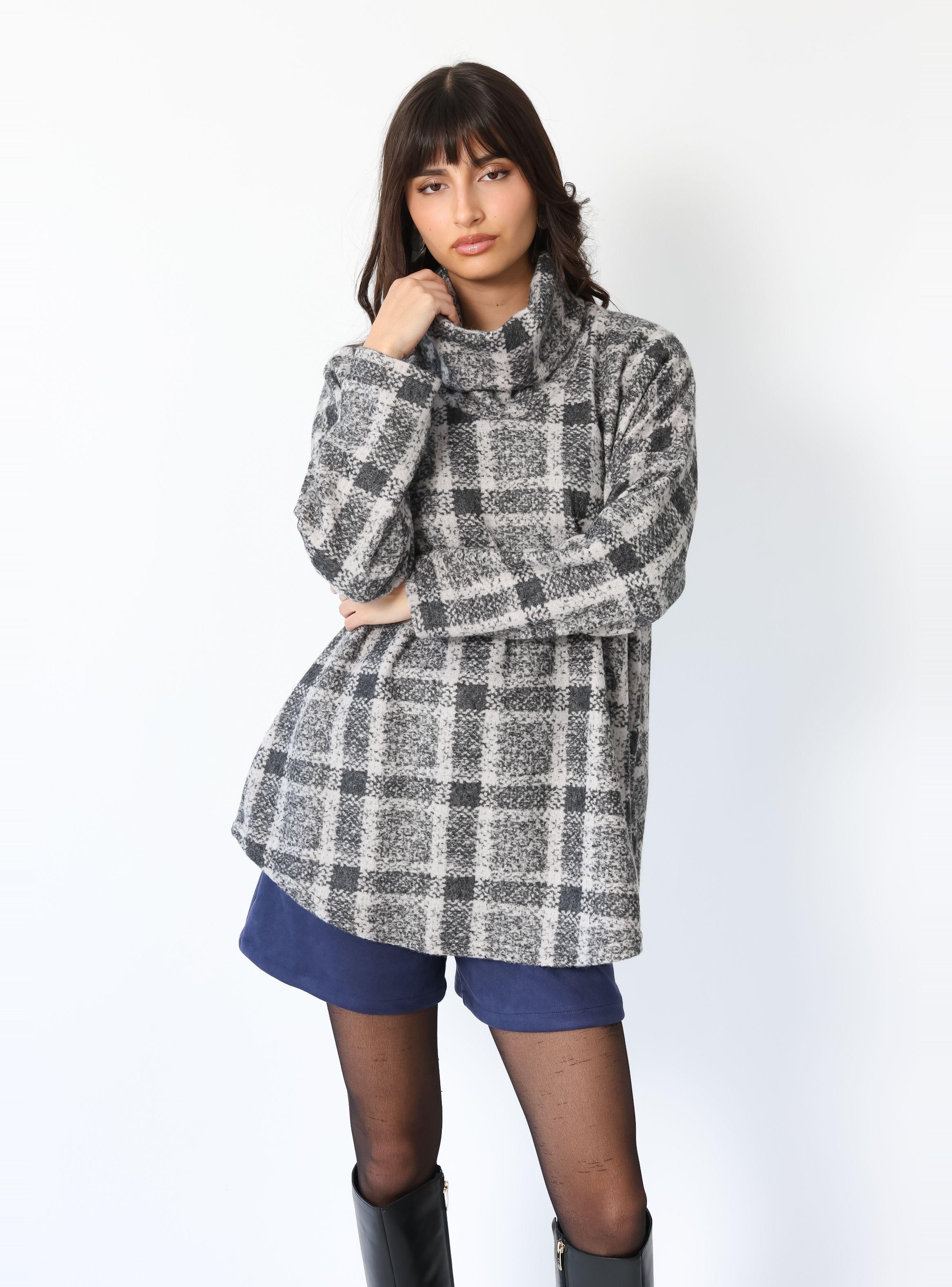 Sweater Maxi Daniela Gris Cuadros - Diseño Chileno | Natalia Seguel-3