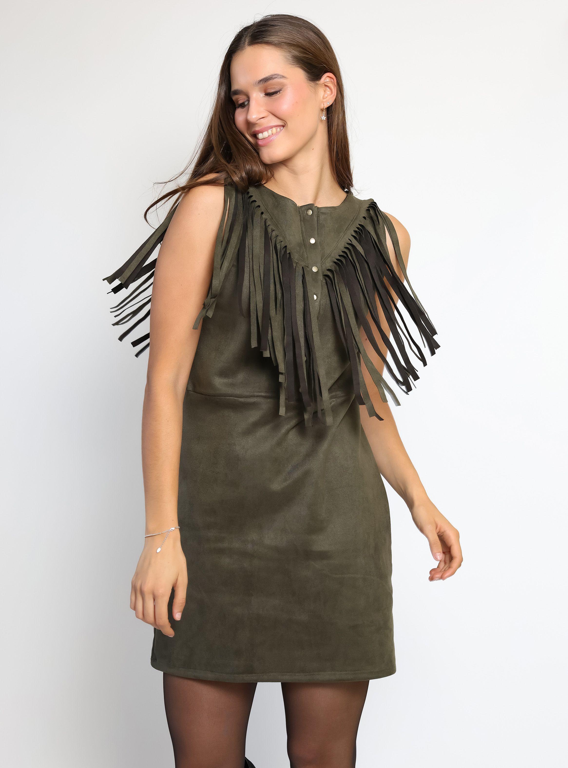 Vestido Flecos Verde Musgo Natalia Seguel-5