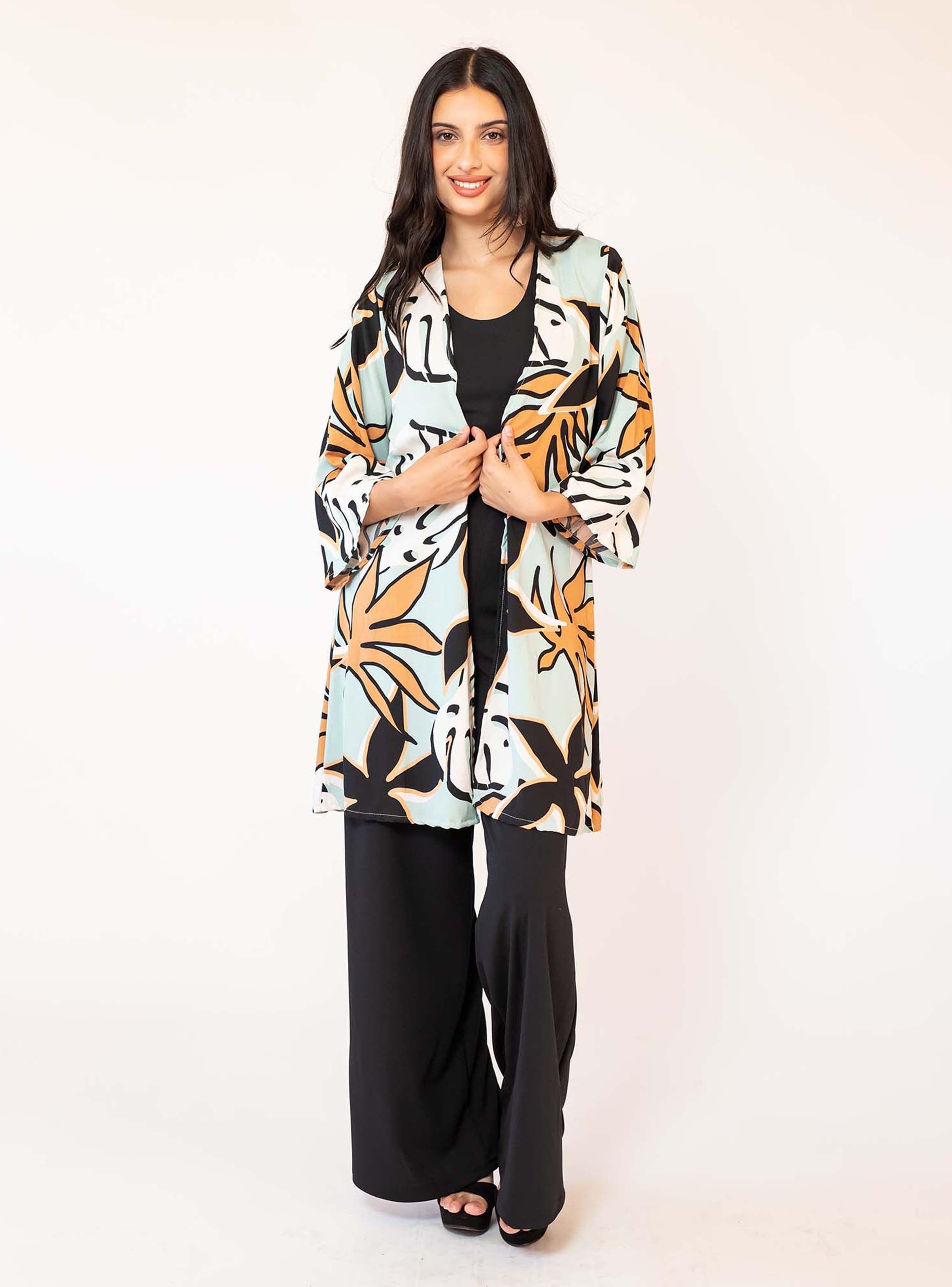 Kimono Verde Agua Hojas Natalia Seguel-2
