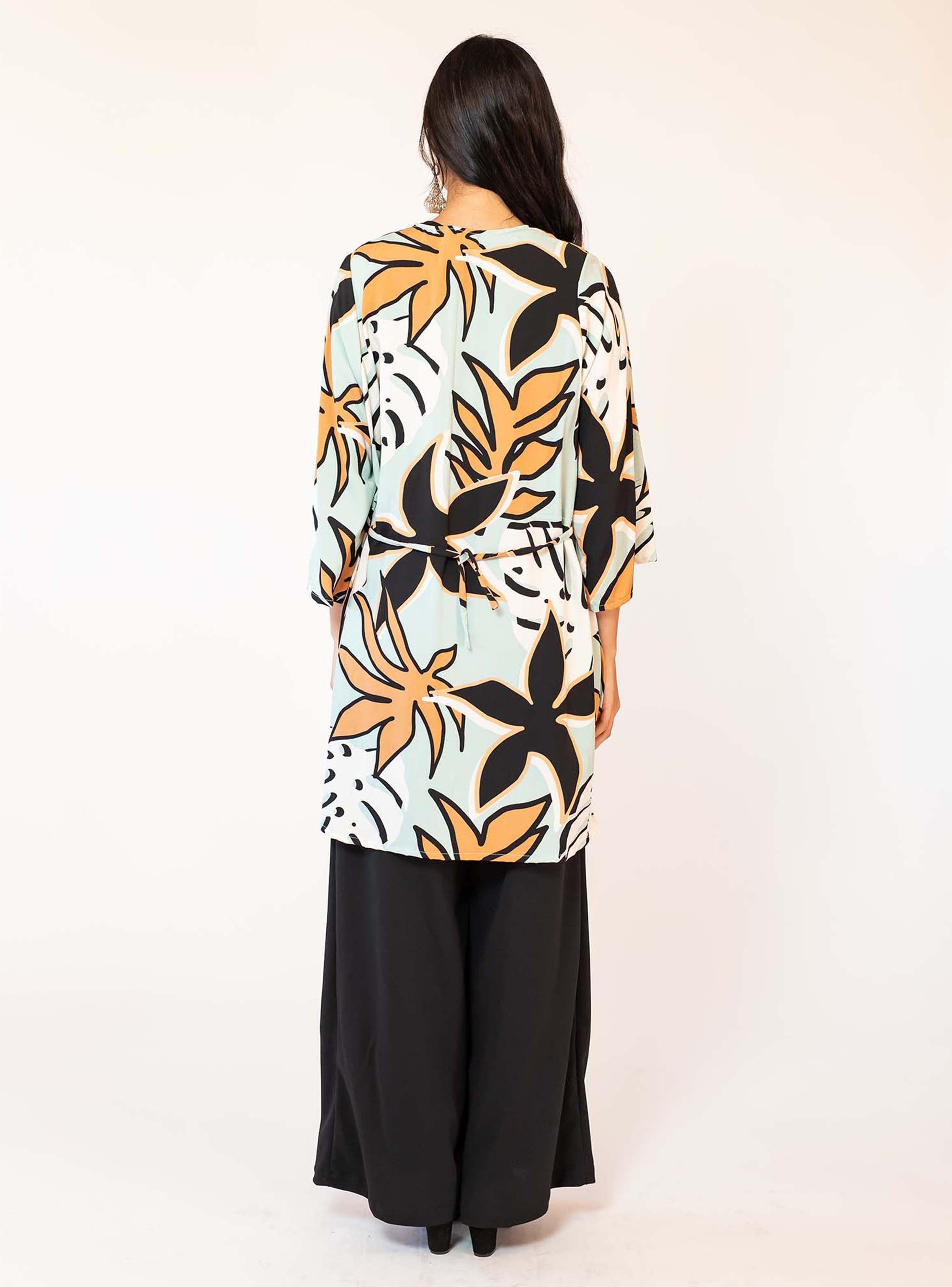 Kimono Verde Agua Hojas Natalia Seguel-4