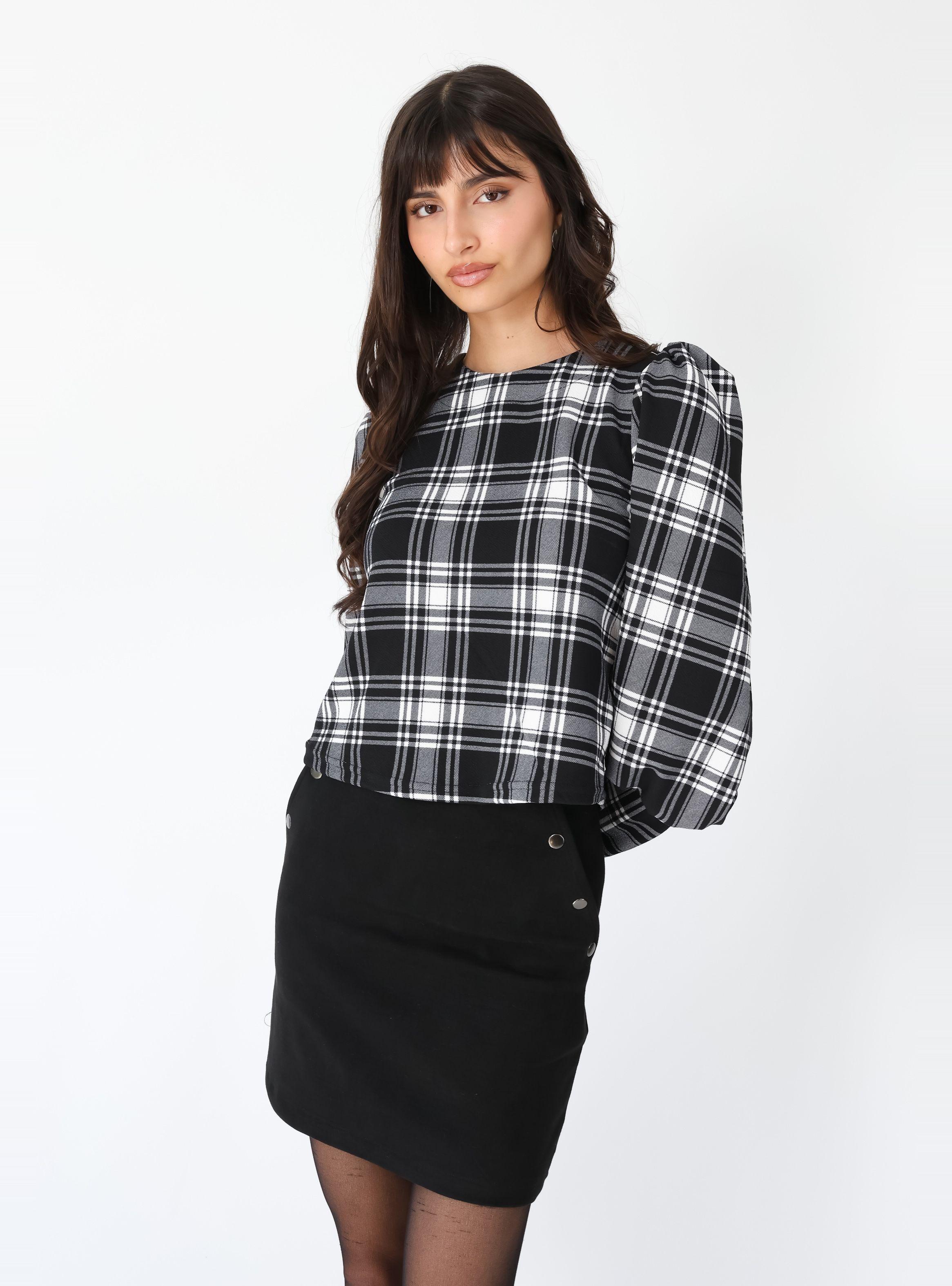 Polera Abril Mangas Largas Cuadrillé Negro  | Natalia Seguel-2