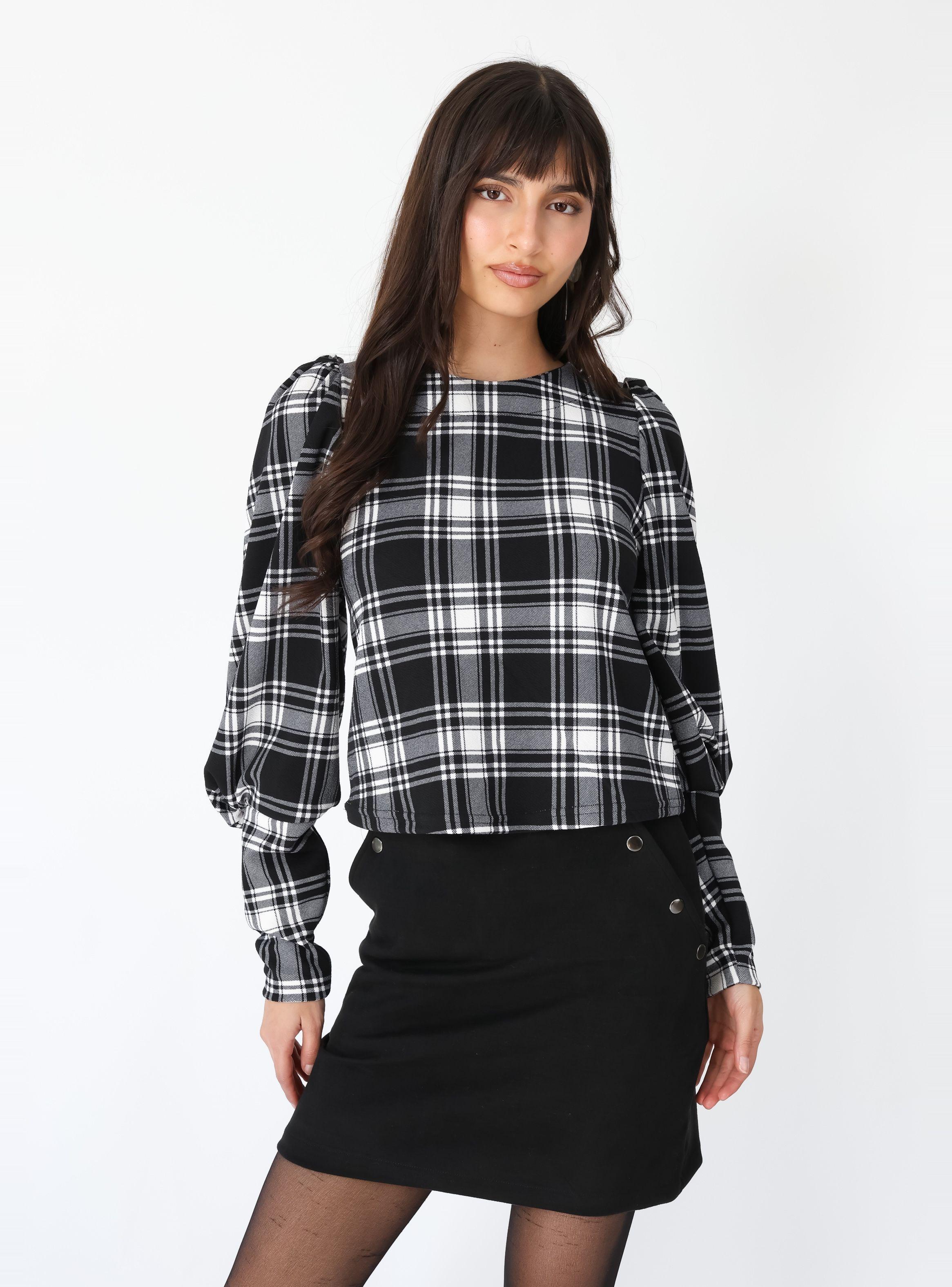 Polera Abril Mangas Largas Cuadrillé Negro  | Natalia Seguel-5