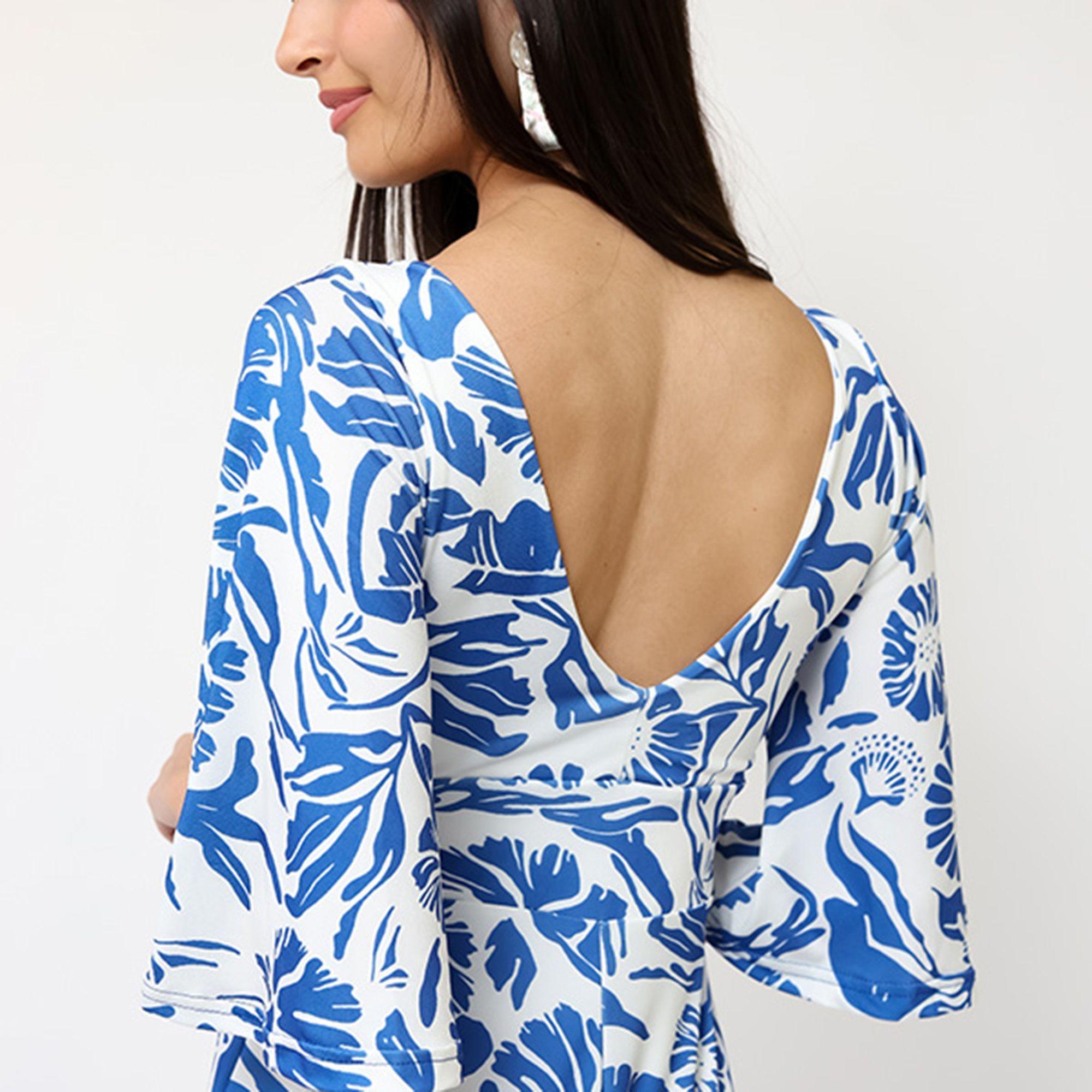 Enterito Magdalena Corto Blanco Hojas Azul | Natalia Seguel-3