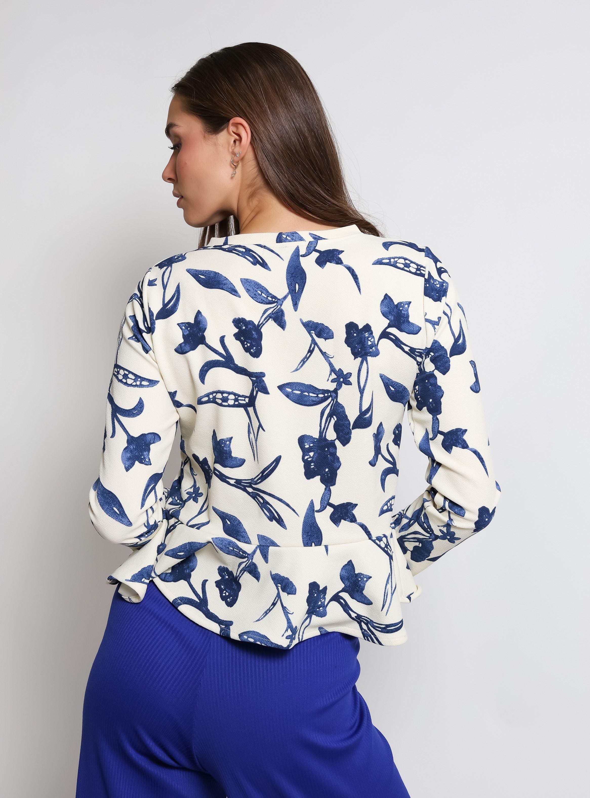 Polera Ana Blanco Flores Azul Natalia Seguel-4