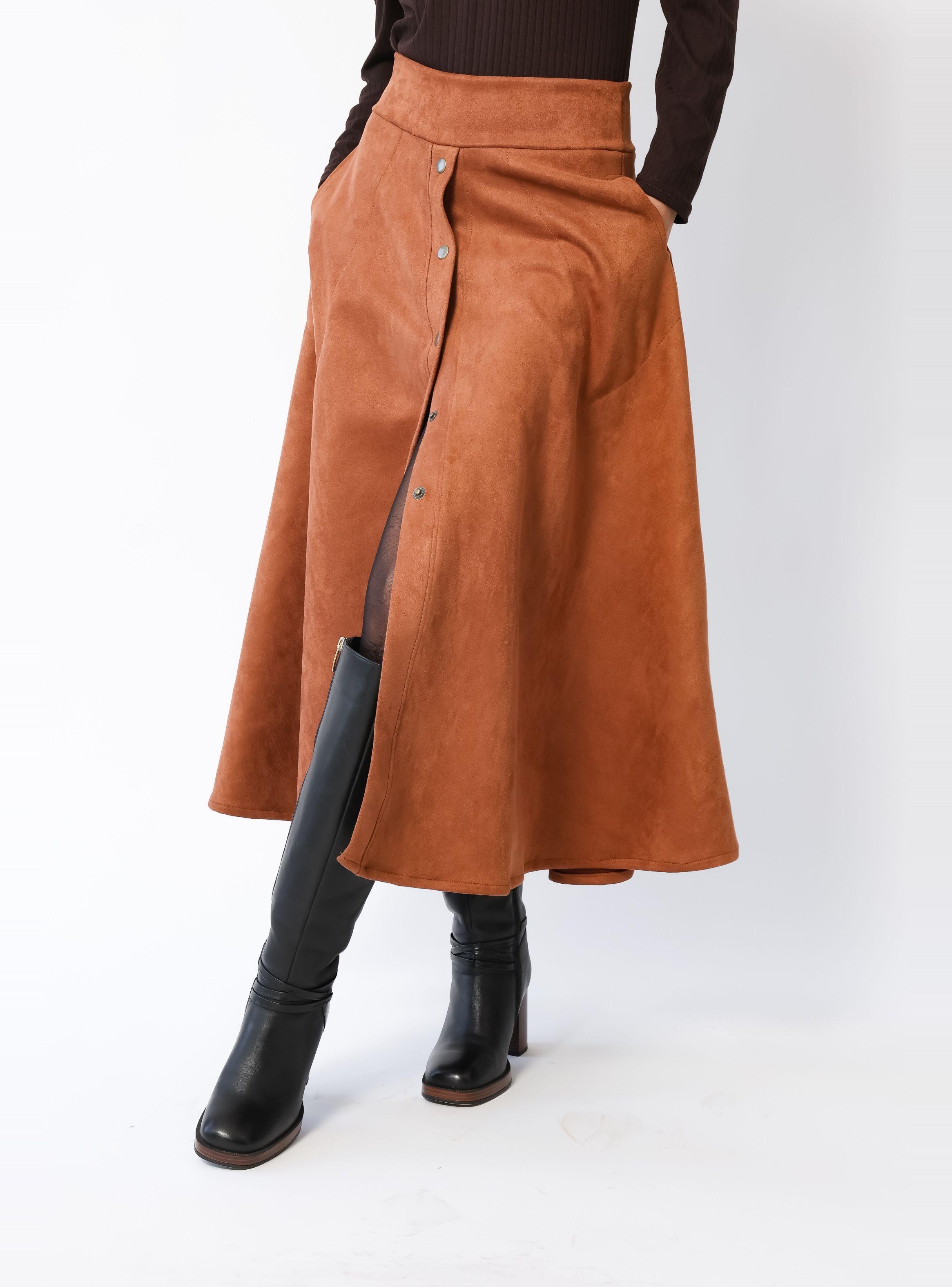 Falda Roma Gamuza Camel - Diseño Chileno | Natalia Seguel-5