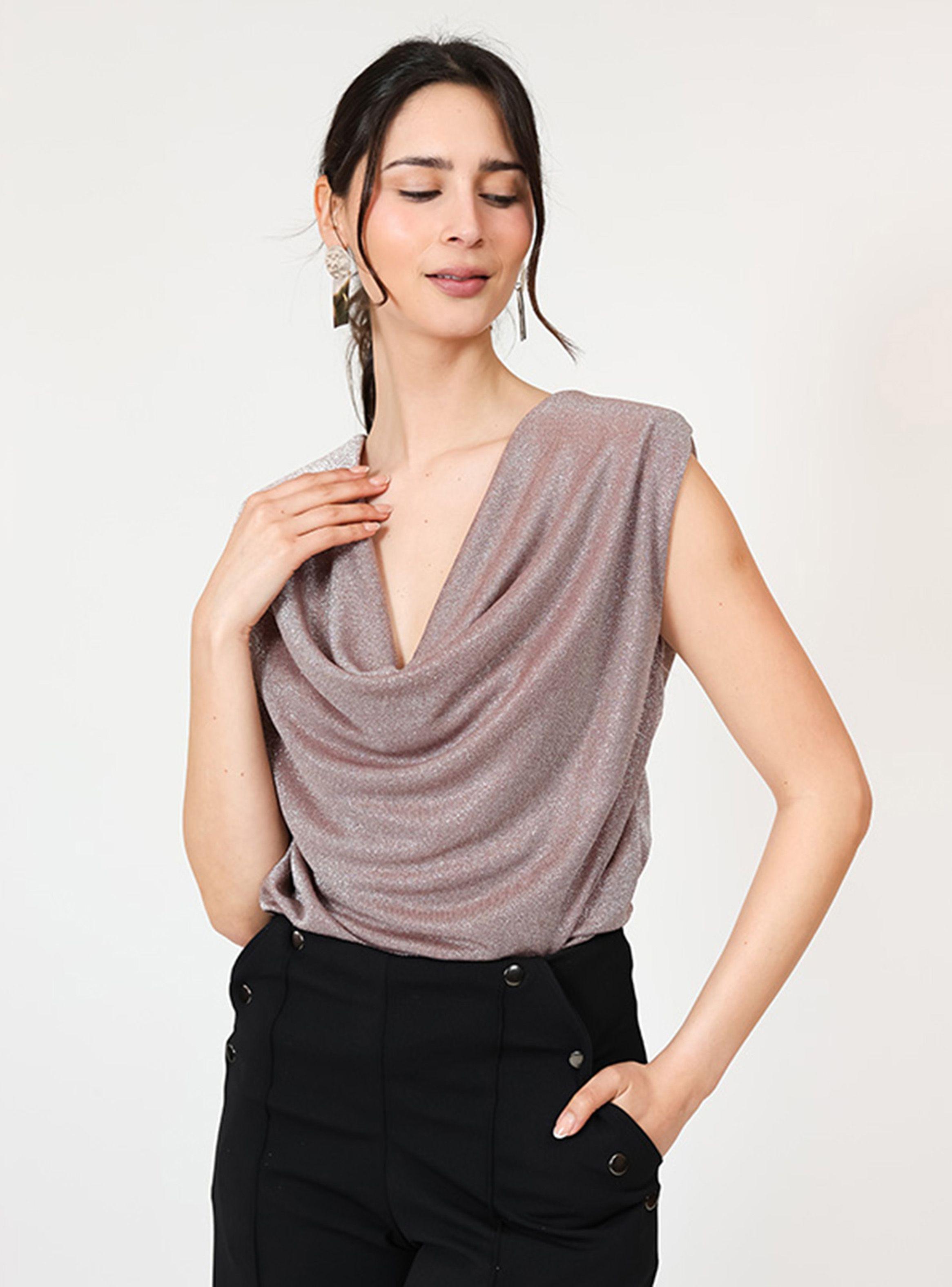 Polera Drapeada Rosa Brillos Fiesta Natalia Seguel-4