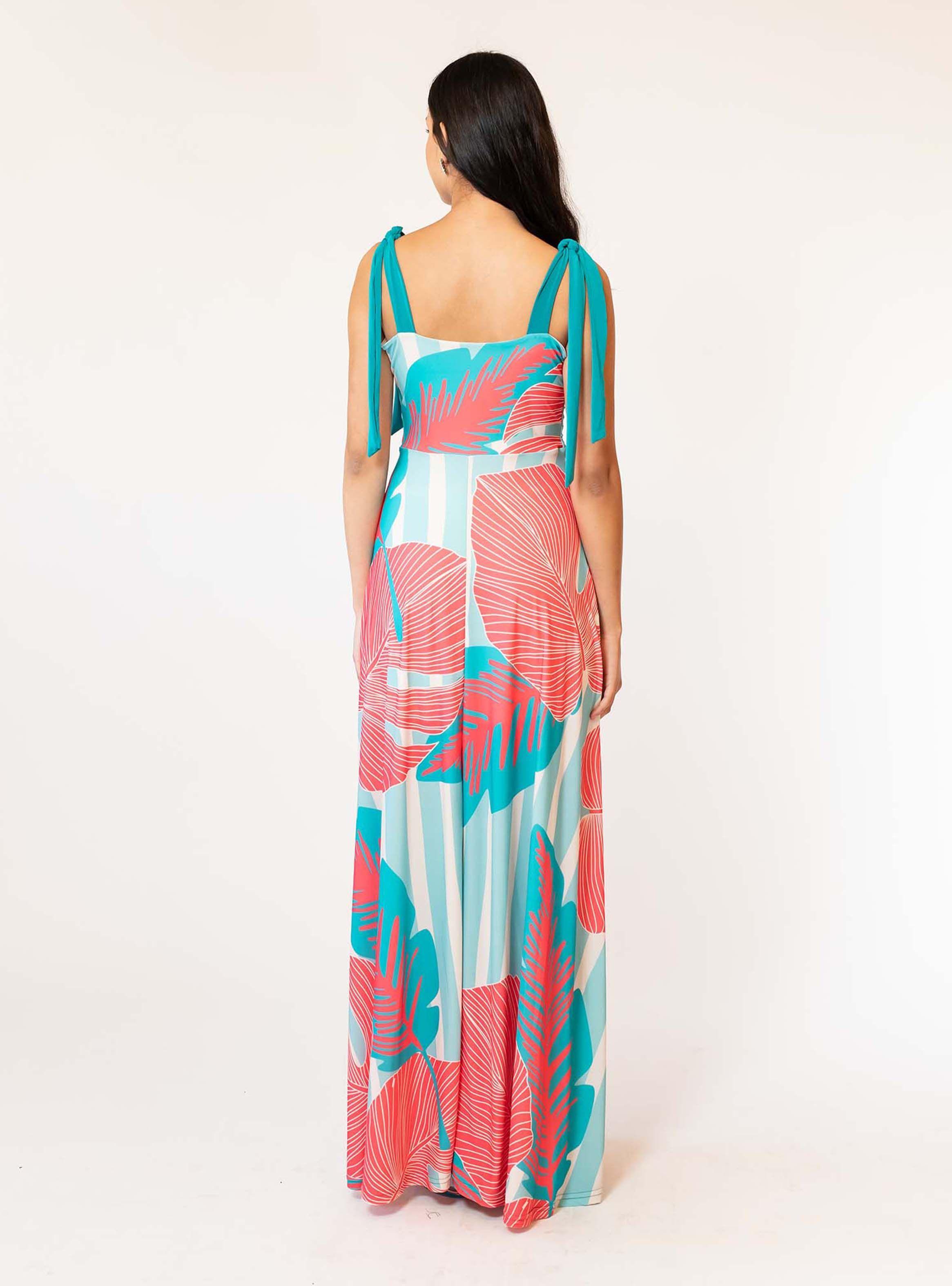 Vestido Meche Turquesa Hojas Fucsia Natalia Seguel-5