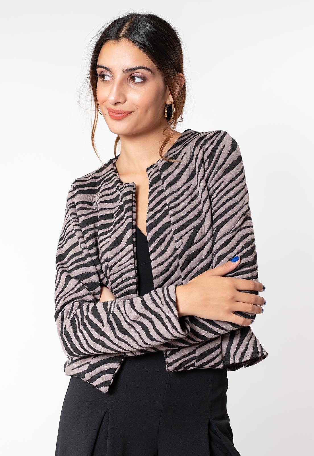 Chaqueta Gabriela Zebra Beige Negro Natalia Seguel-0