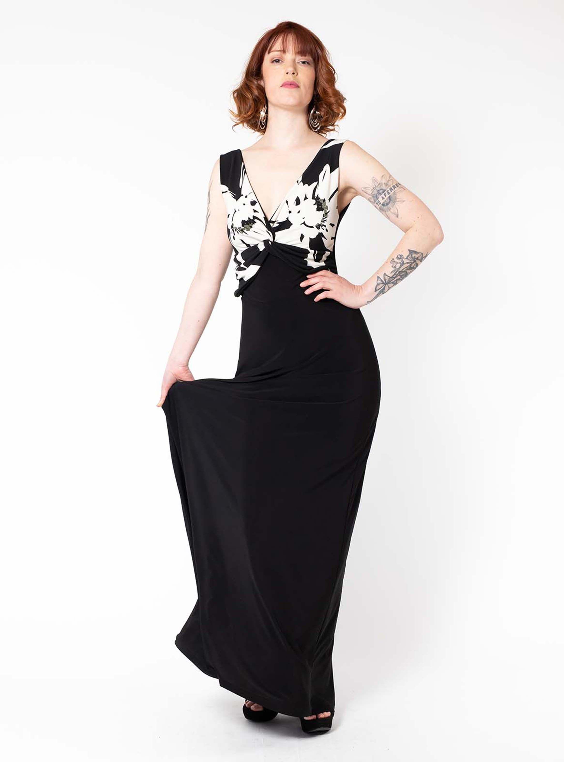 Vestido Lina Negro Flores Blanco Natalia Seguel-5