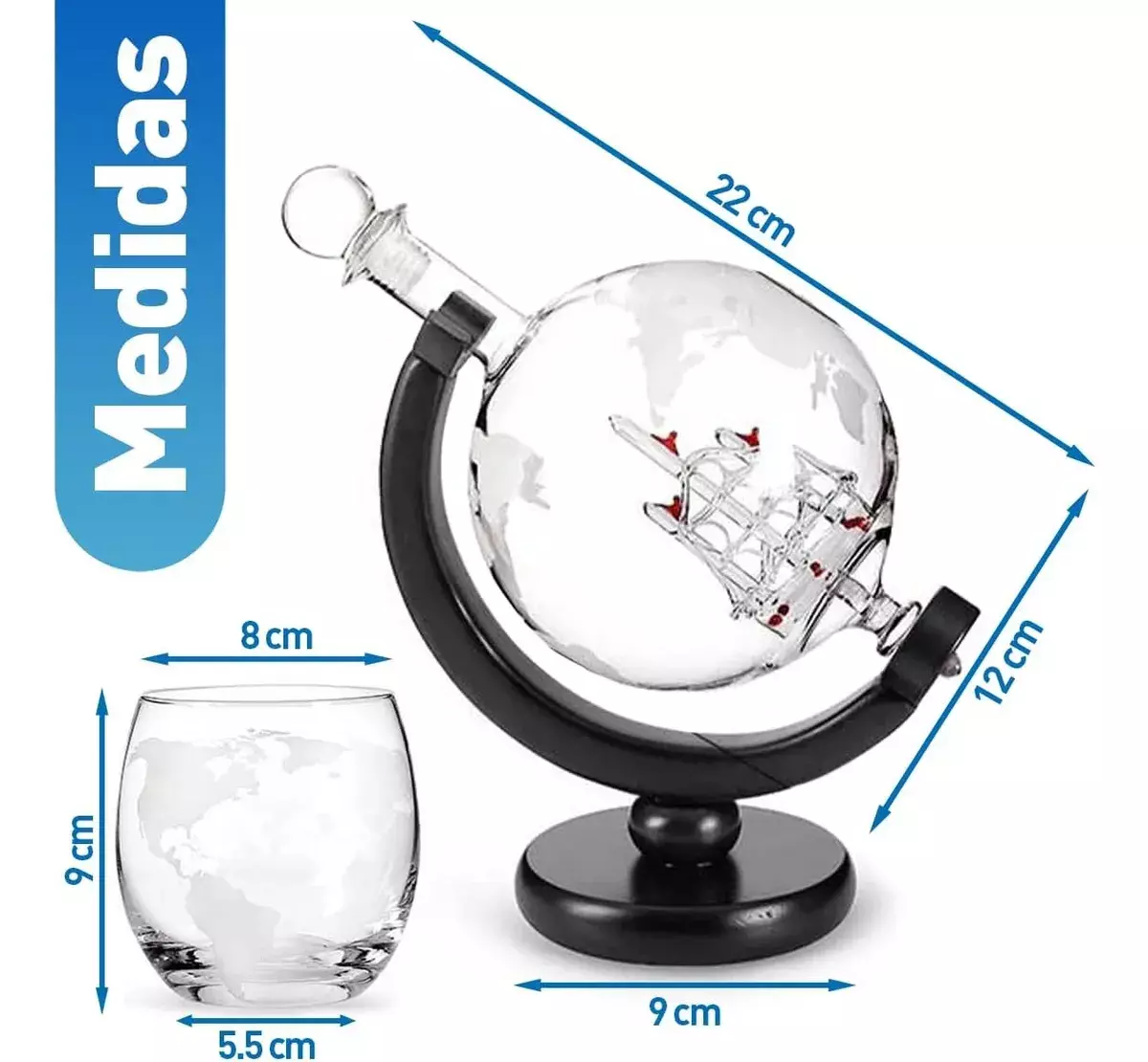 Set de Decantador de Whisky Globo de Vidrio Soplado a Mano con 2 Vasos-2