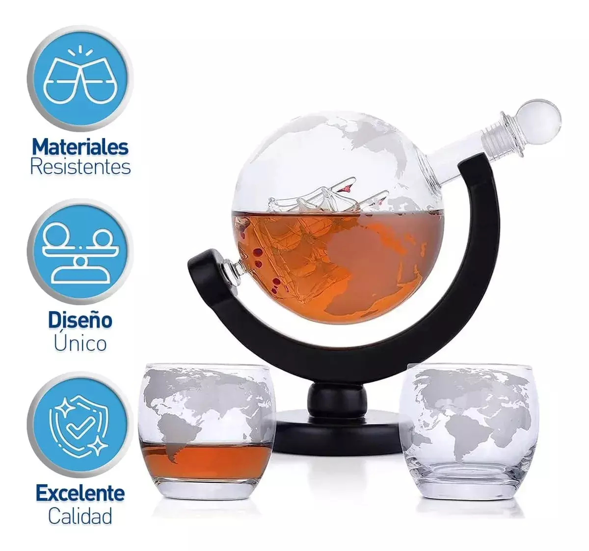 Set de Decantador de Whisky Globo de Vidrio Soplado a Mano con 2 Vasos-4