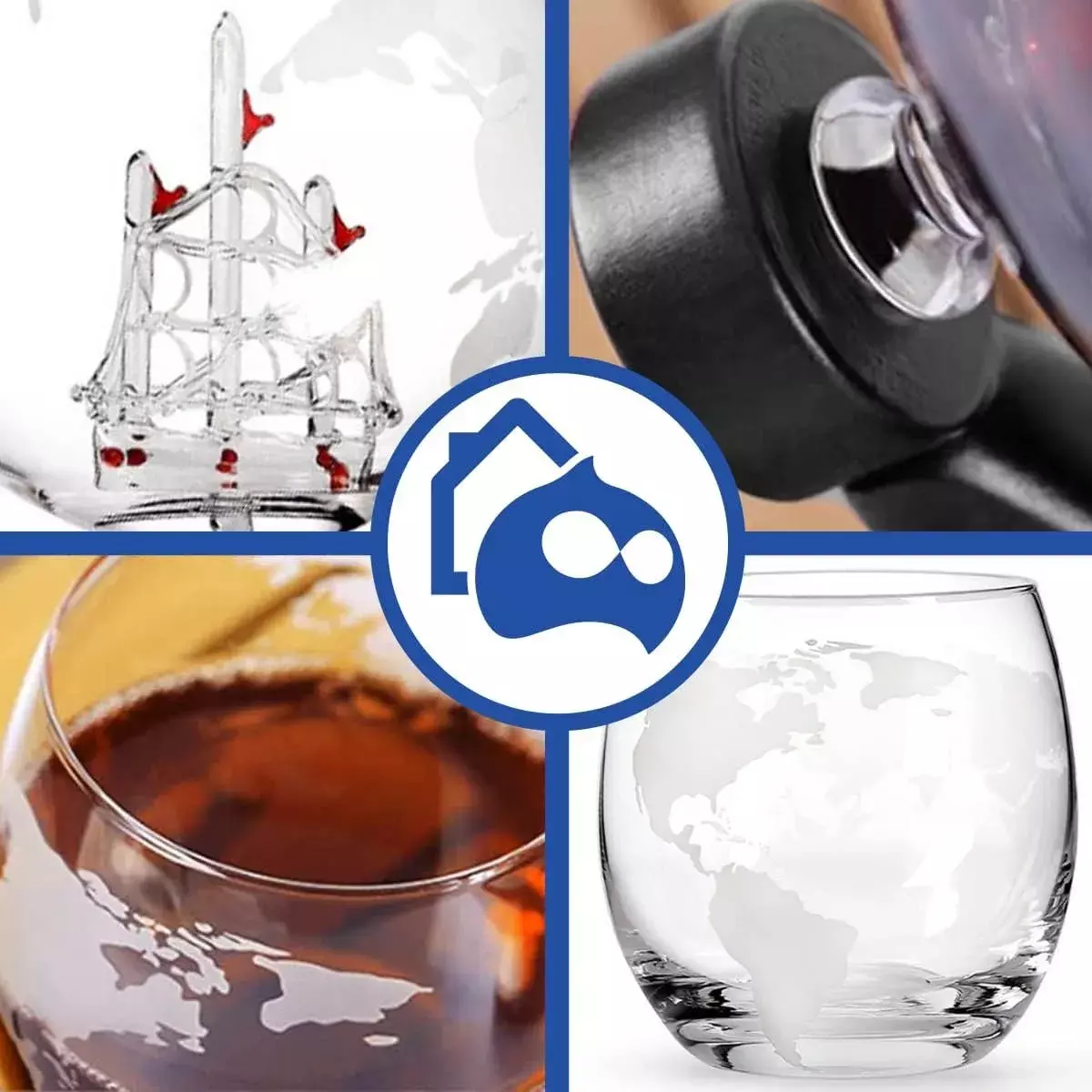 Set de Decantador de Whisky Globo de Vidrio Soplado a Mano con 2 Vasos-5