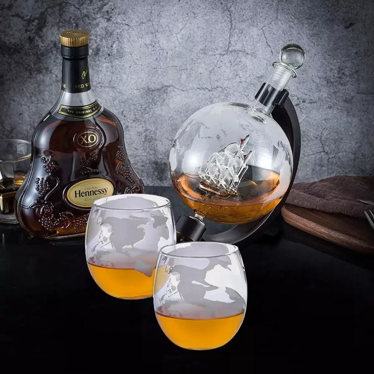 Set de Decantador de Whisky Globo de Vidrio Soplado a Mano con 2 Vasos-6
