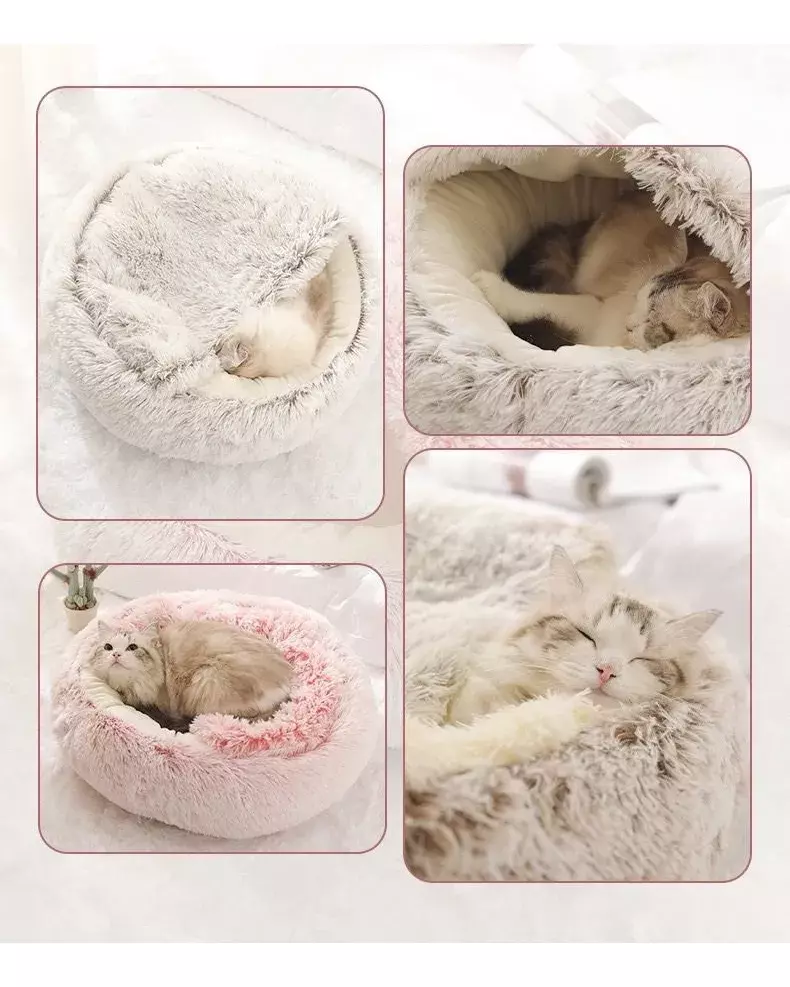 Cama Para Gatos Cueva Invierno Felpa Antideslizante-6
