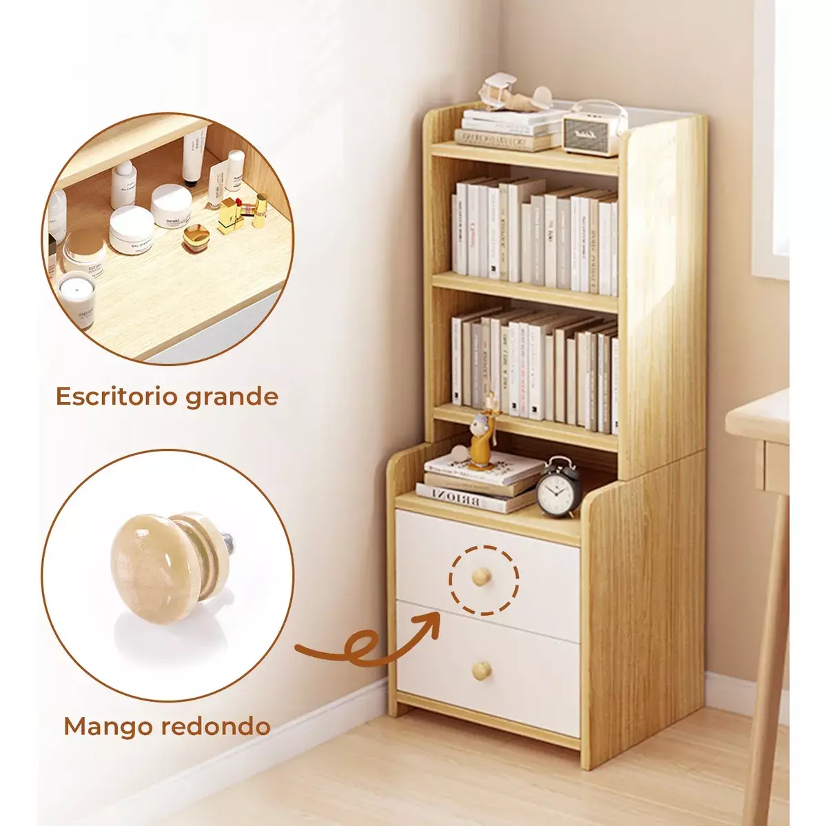 Estantería de Madera con Cajones 100x40x30cm Color Natural-5