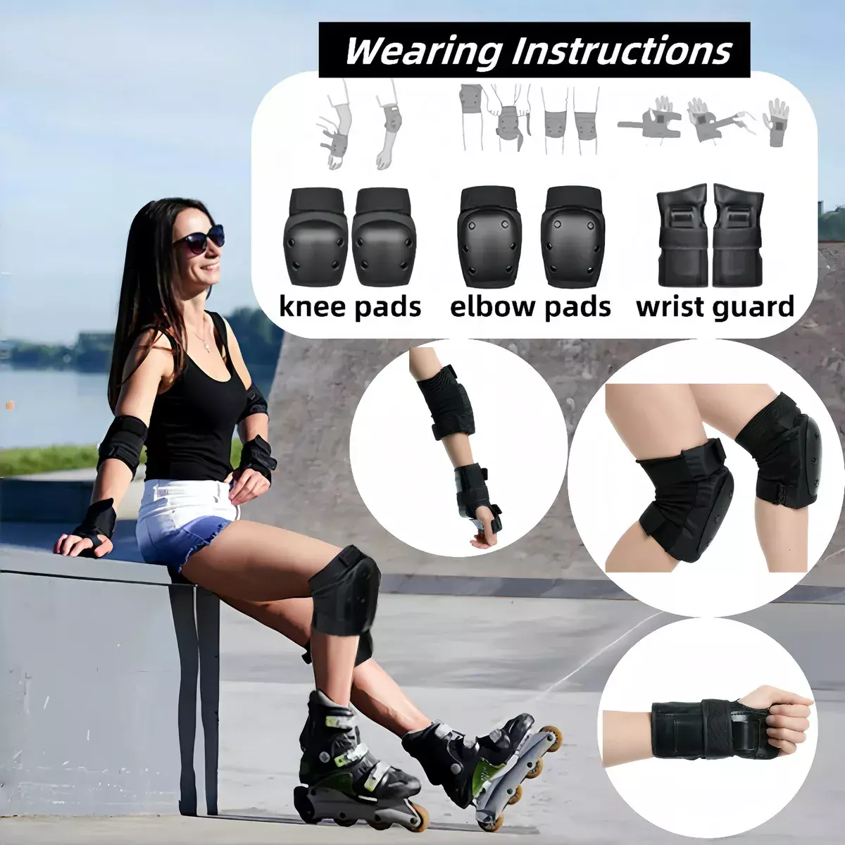 Set de Protección para Patinaje | Casco, Rodilleras, Coderas y Muñequeras Ajustables-2