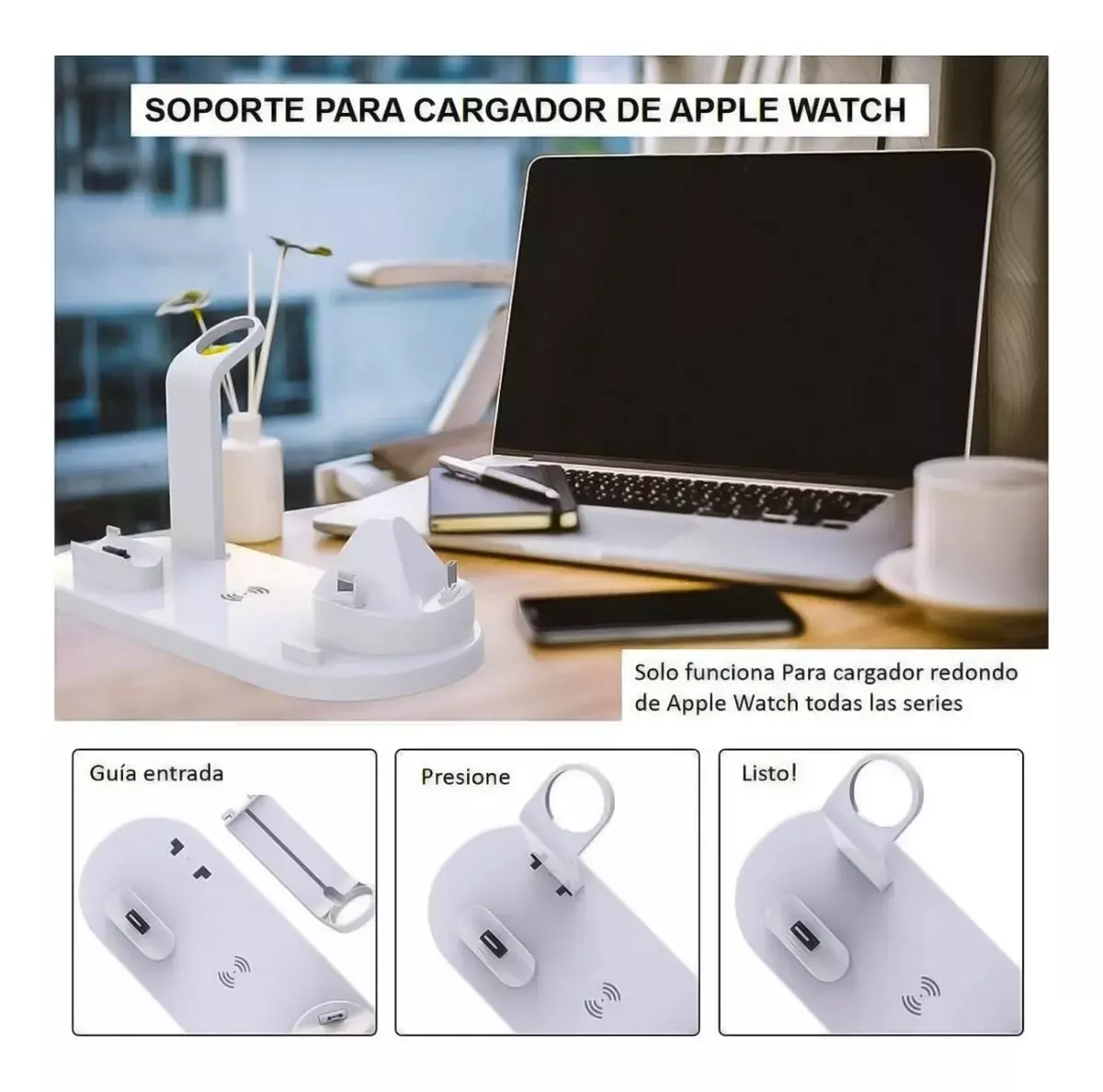 Estación de Carga Multifunción 3 en 1 Compatible Con iPhone y Apple Watch Blanco-2