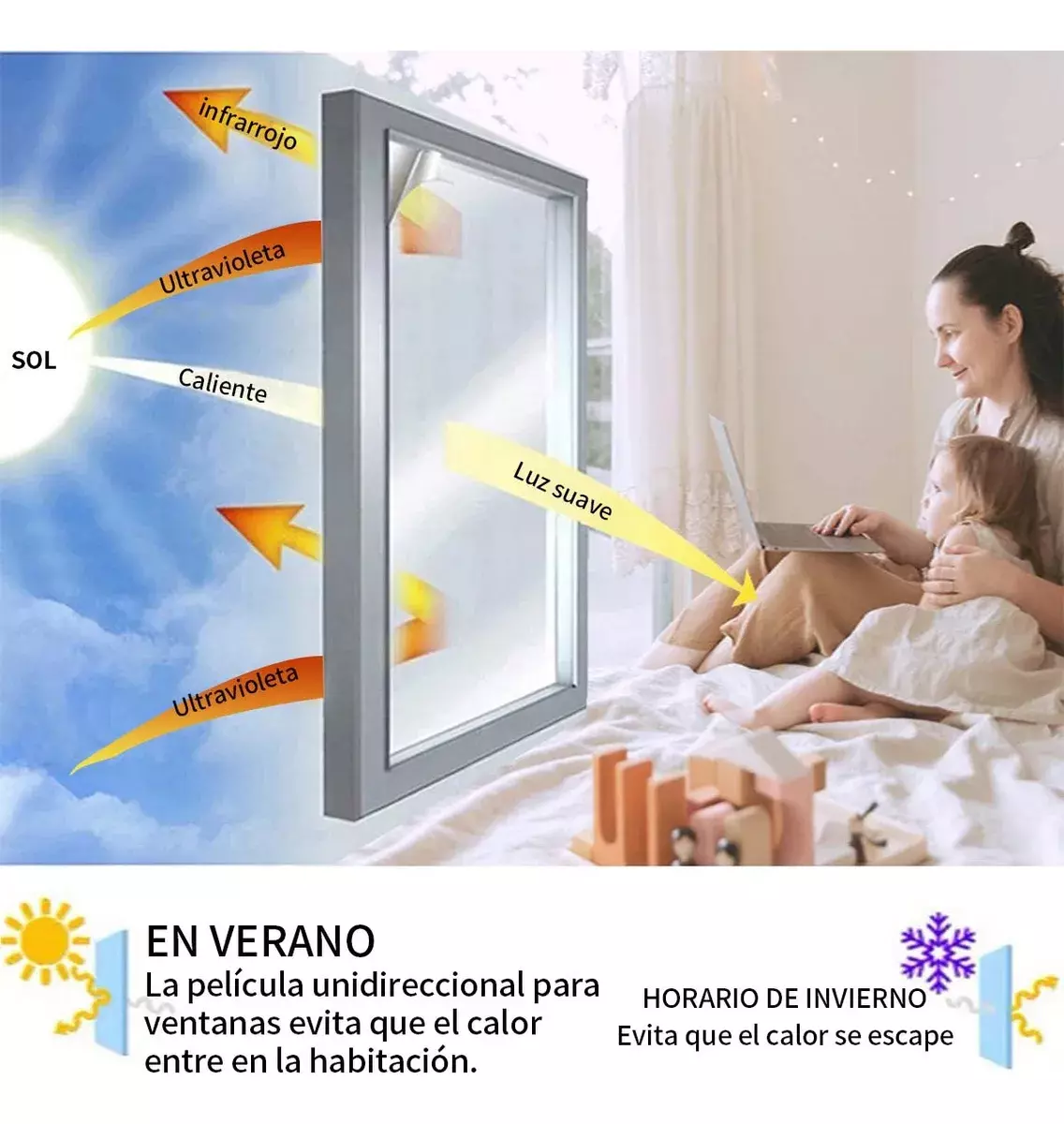 Película Reflectante para Ventanas Protección UV Control Térmico 100x1000cm-2