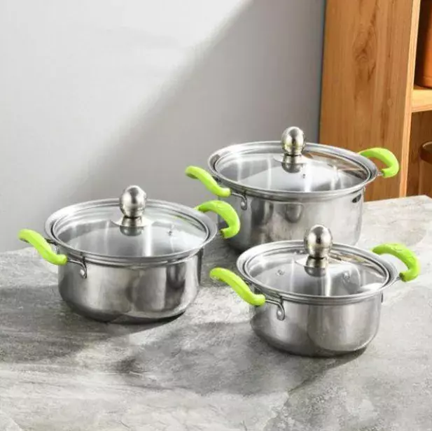 Juego de Ollas Acero Inoxidable con Tapa Vidrio Mango Antideslizante-2