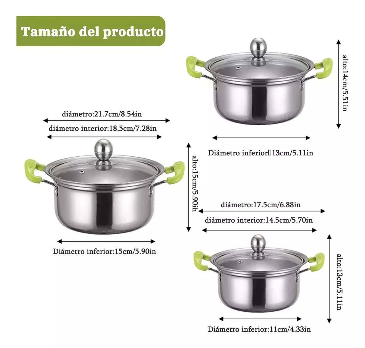 Juego de Ollas Acero Inoxidable con Tapa Vidrio Mango Antideslizante-3