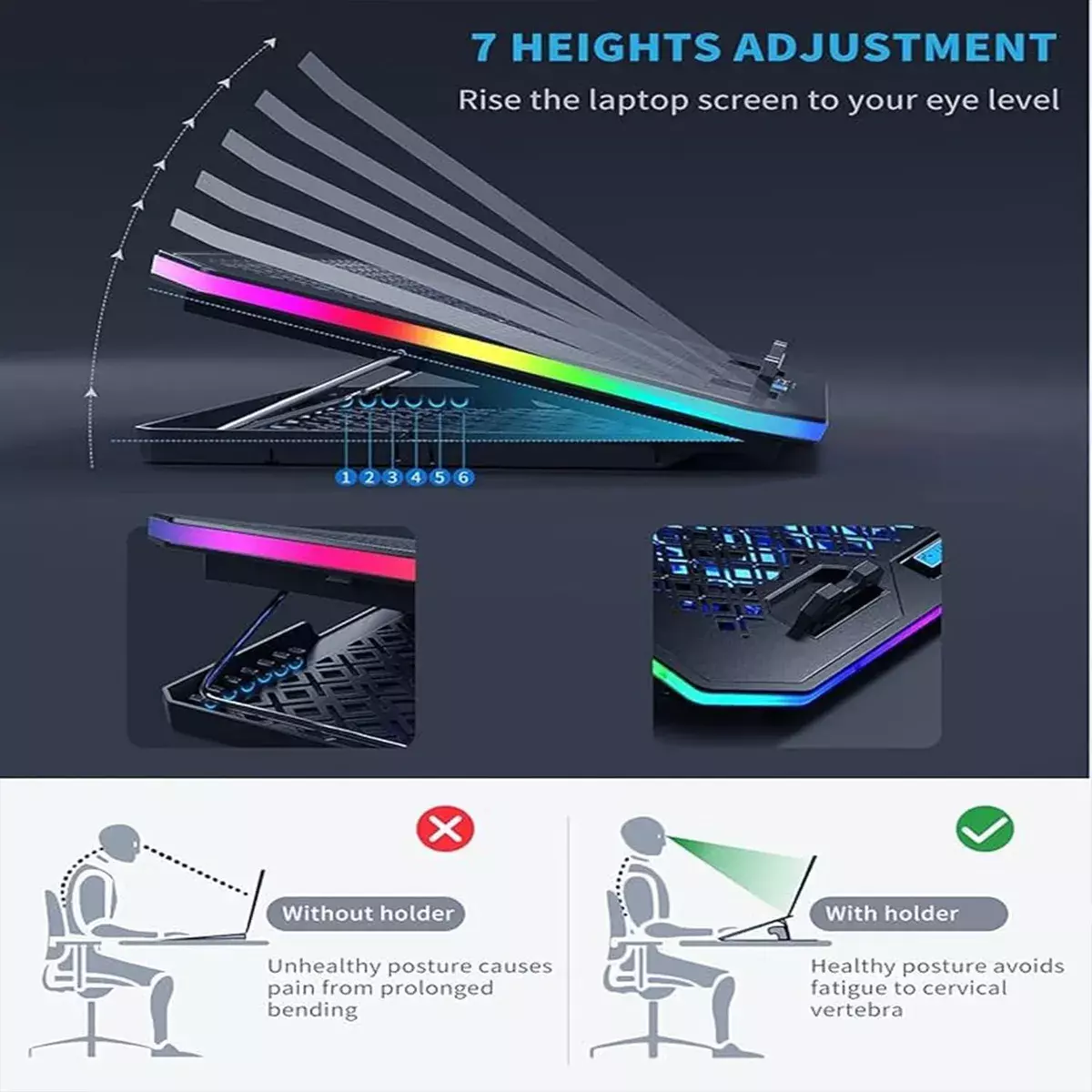 Base Enfriadora Para Laptop 8 Ventiladores RGB USB Ajustable-3