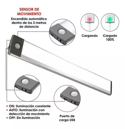 Luz LED XL Sensor Movimiento Recargable USB 2500mAh Interior-2