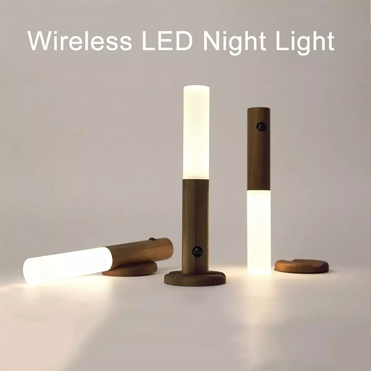 Lámpara LED Inalámbrica Madera Sensor Movimiento Recargable-8