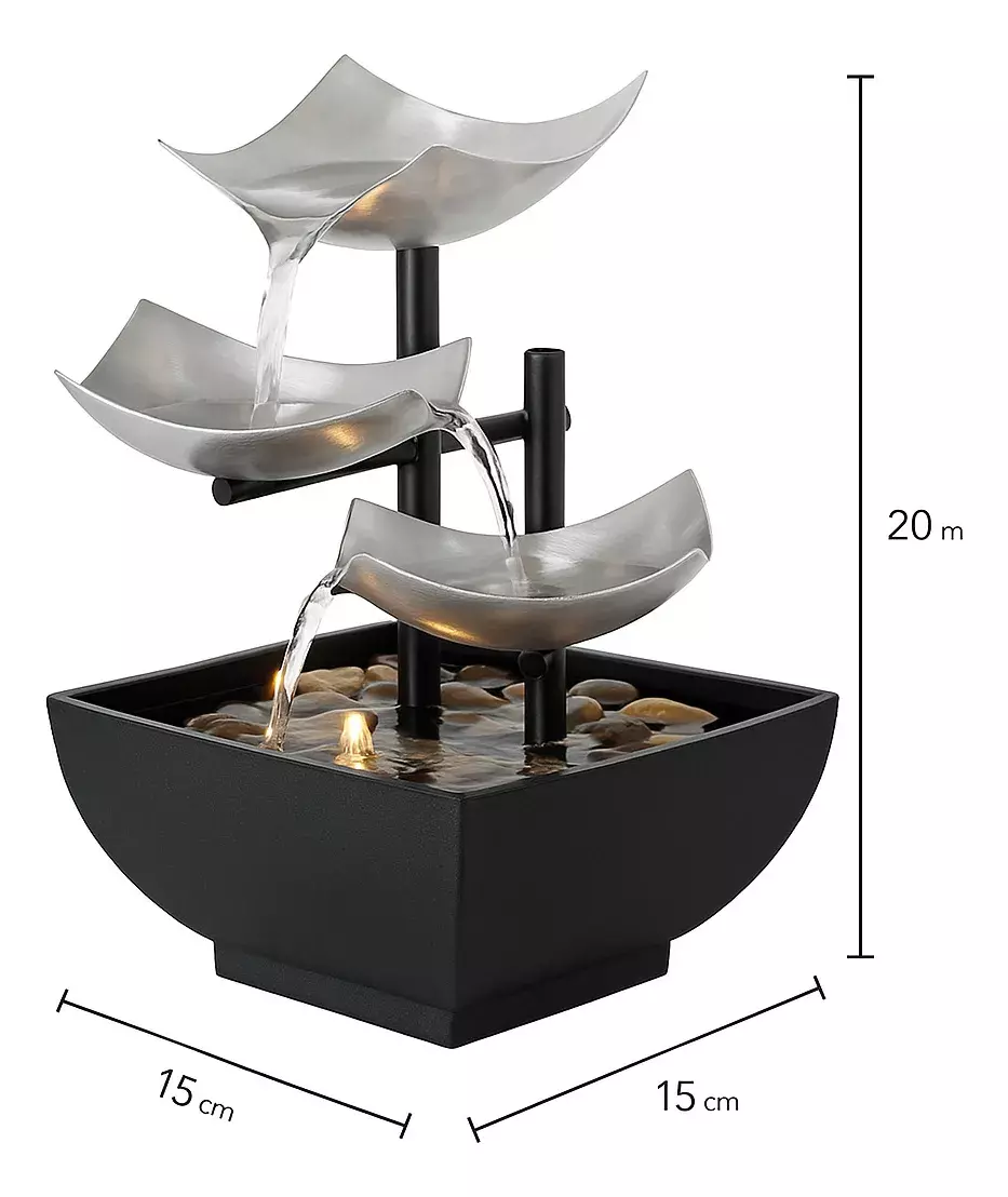 Fuente Decorativa de Mesa LED Acero Inoxidable Diseño Cascada 20 cm-2