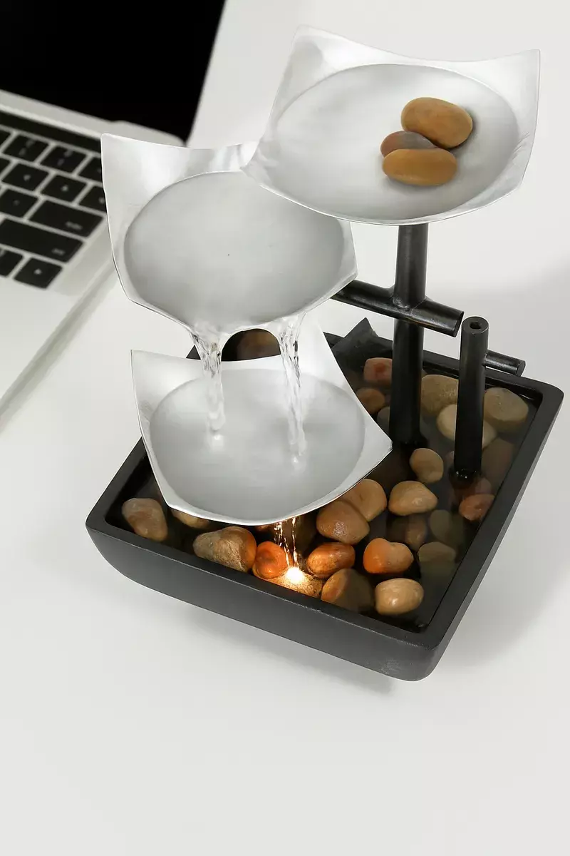 Fuente Decorativa de Mesa LED Acero Inoxidable Diseño Cascada 20 cm-3
