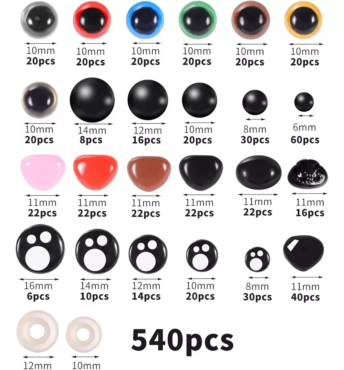 Kit De Ojos De Seguridad De Plástico Para Manualidades 540 Piezas-2