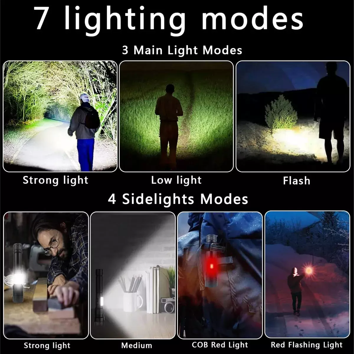 Linterna Táctica LED Recargable USB Zoom Impermeable 120000 Lumens-2