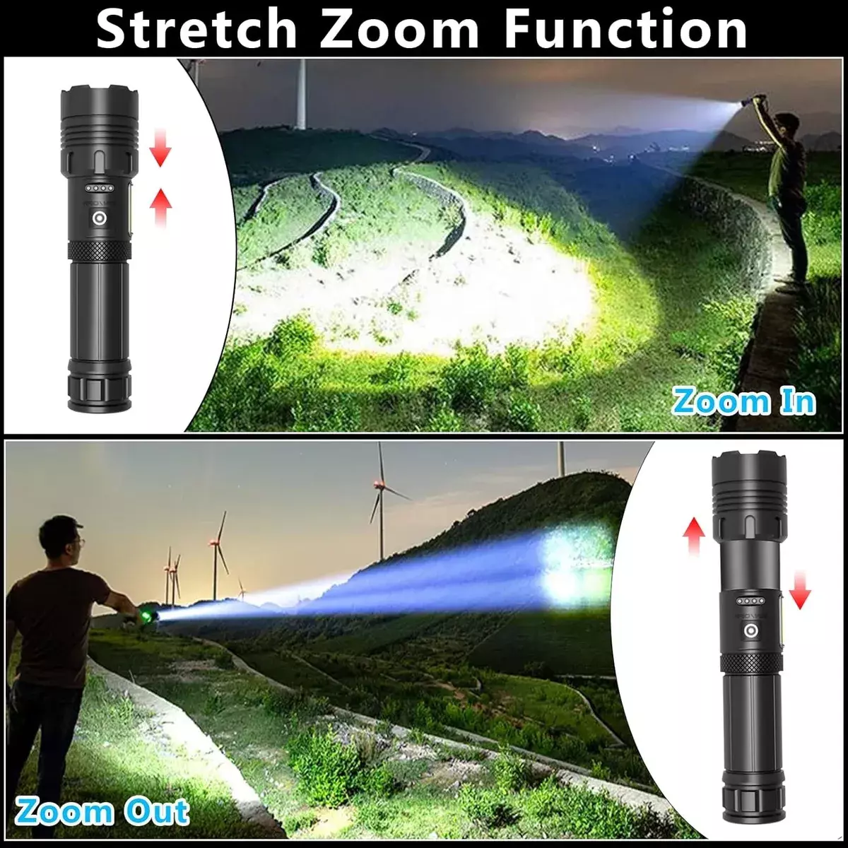 Linterna Táctica LED Recargable USB Zoom Impermeable 120000 Lumens-4