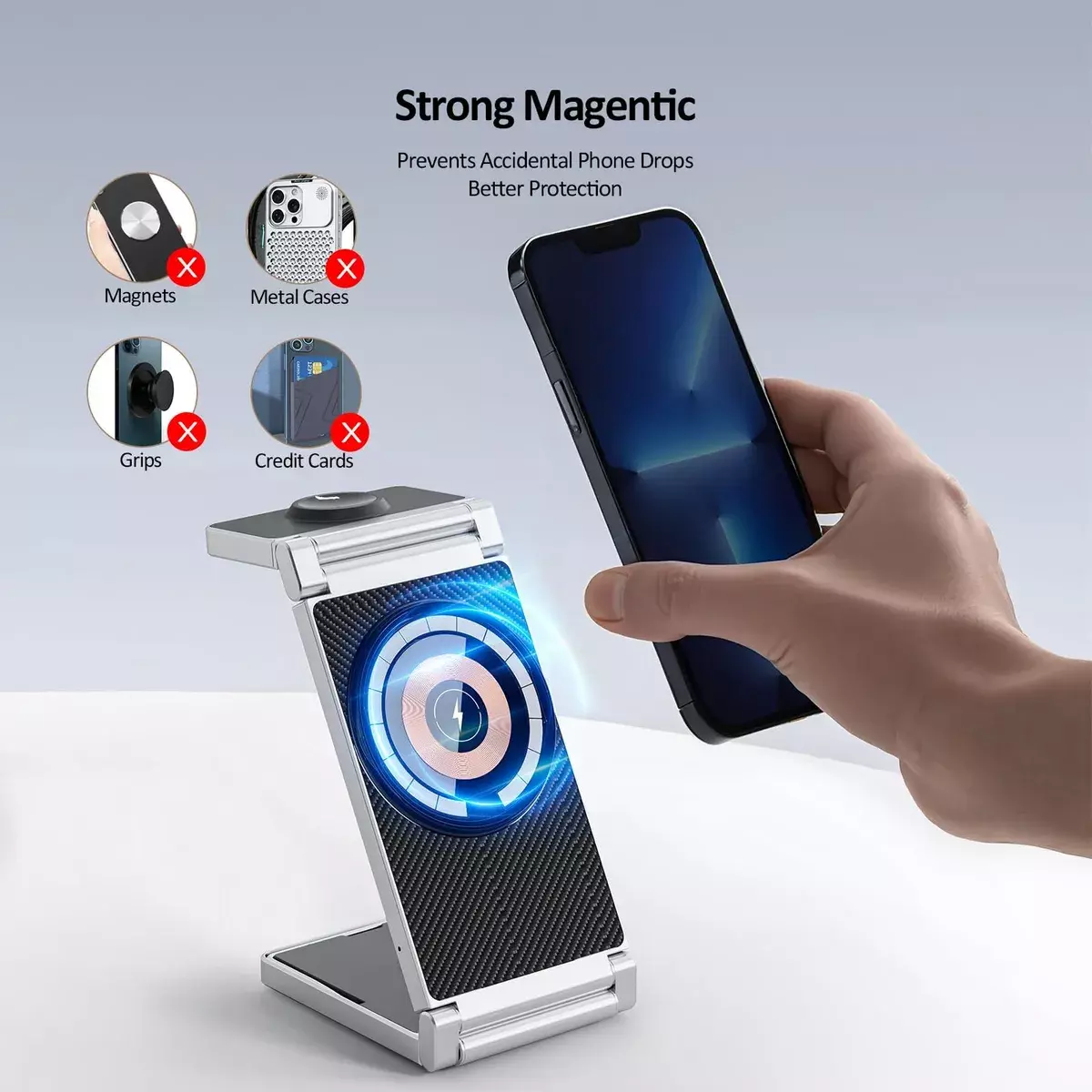 Cargador Inalámbrico Plegable 3 En 1 Magnético Compatibilidad Universal-5