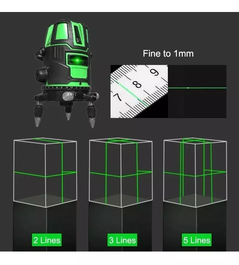 Nivel Láser Automático 360° 5 Líneas Verde Recargable Interior/Exterior-4