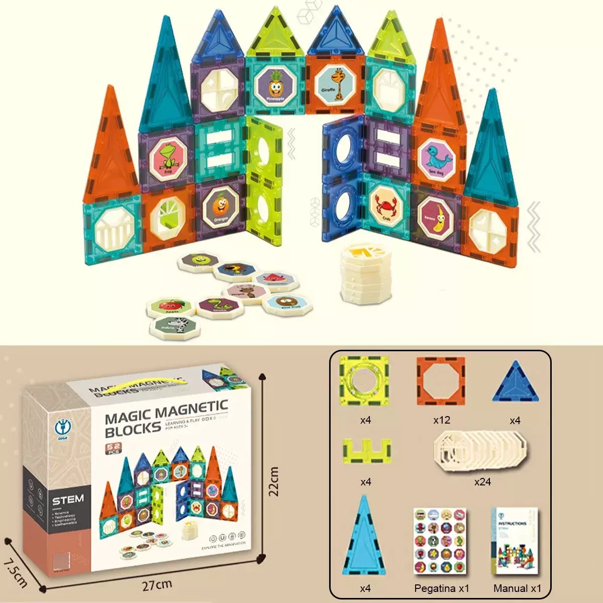 Bloques de Construcción Magnéticos Niños STEM Plástico ABS-3
