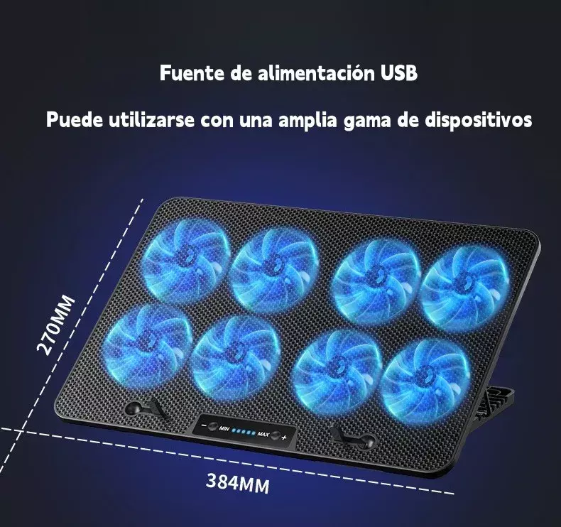 Base Refrigerante Para Laptop 8 Ventiladores RGB Ajustable USB-5