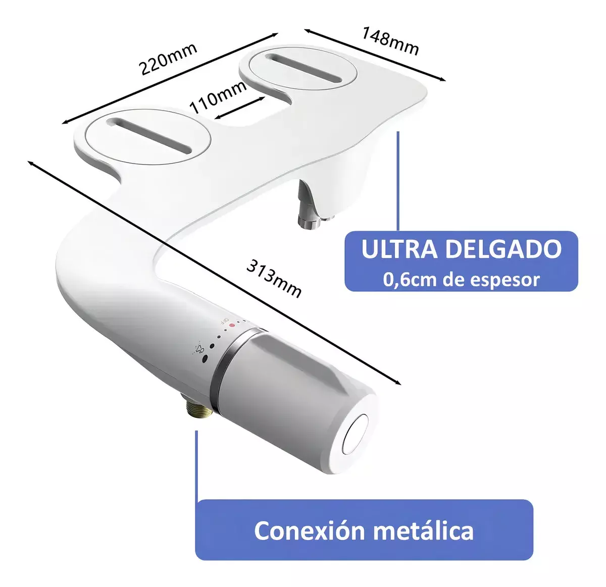 Bidet Ultra Delgado Ajustable Conexión Metálica Lavado Posterior Y Femenino-4
