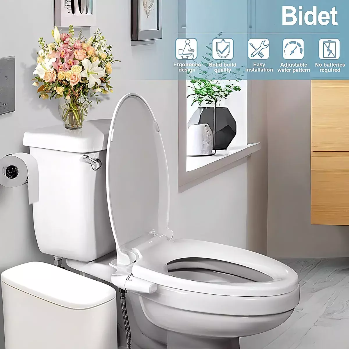 Bidet Ultra Delgado Ajustable Conexión Metálica Lavado Posterior Y Femenino-6